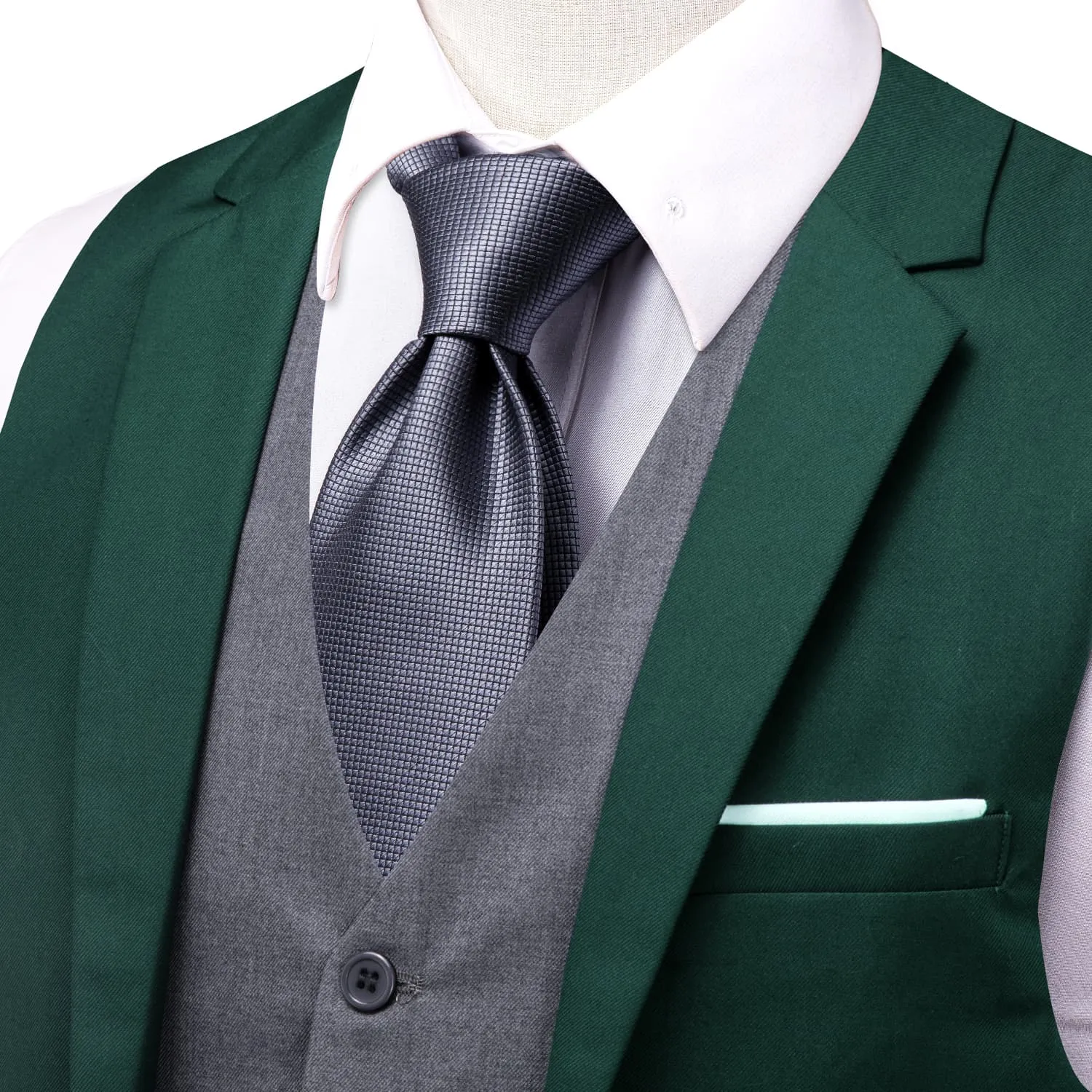 Ties2you Layered Waistcoat Dark Green Grey Splicing Mens Formal Vest