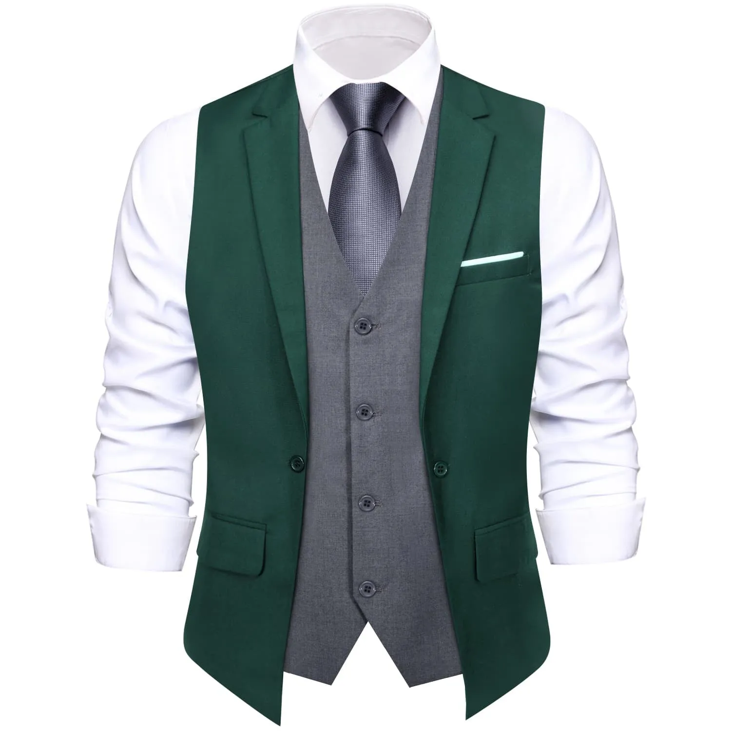 Ties2you Layered Waistcoat Dark Green Grey Splicing Mens Formal Vest