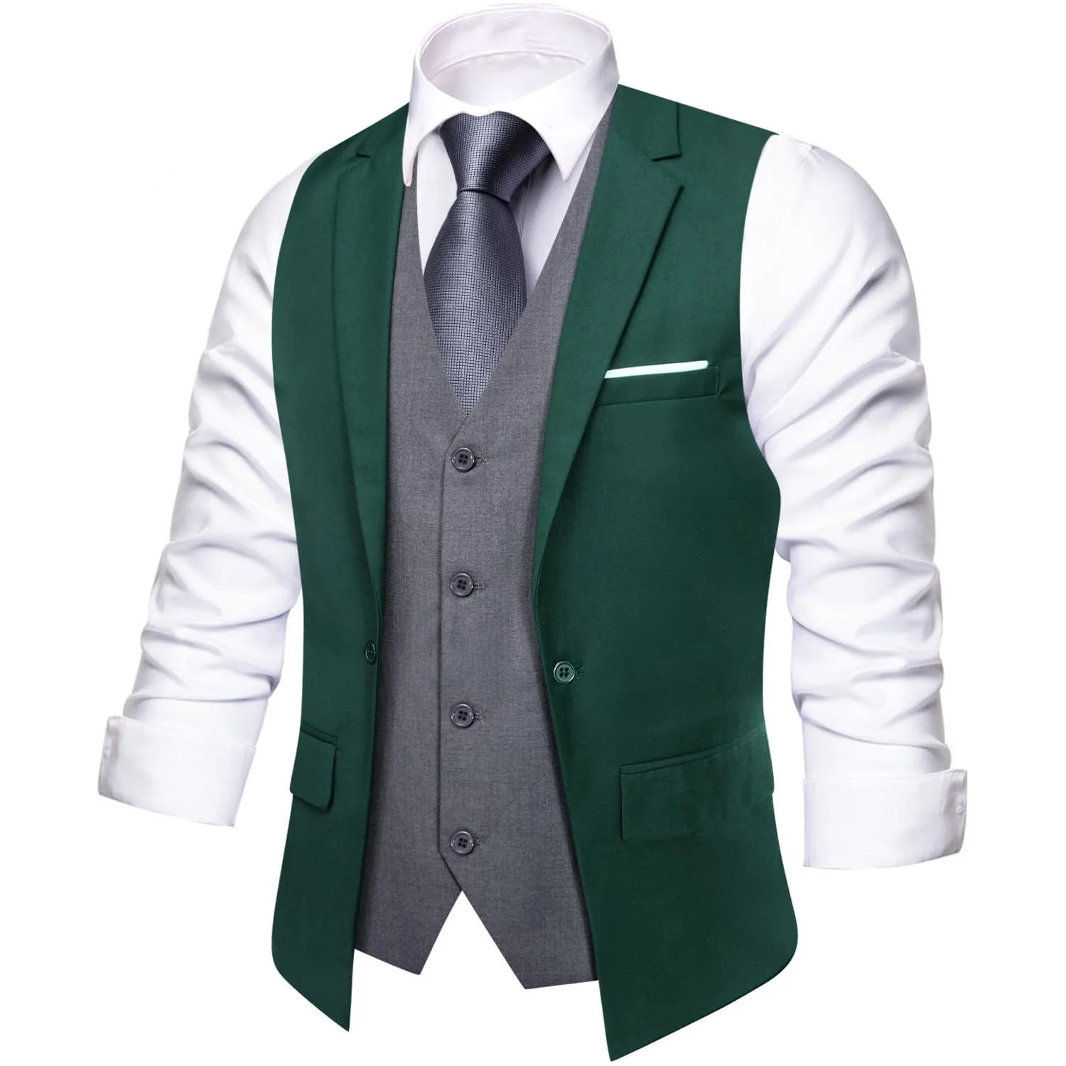 Ties2you Layered Waistcoat Dark Green Grey Splicing Mens Formal Vest