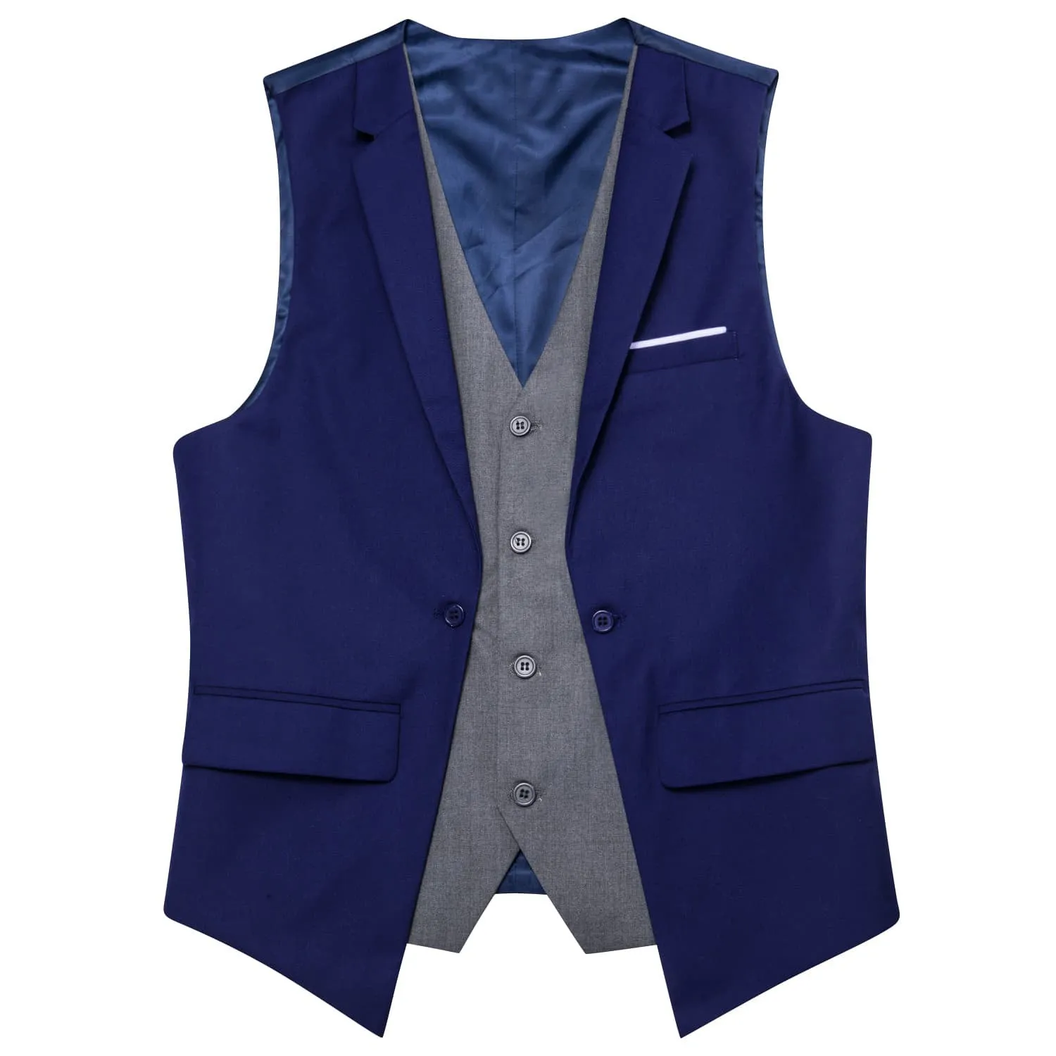 Ties2you Layered Waistcoat Navy Blue Grey Splicing Collar Vest for Men Formal