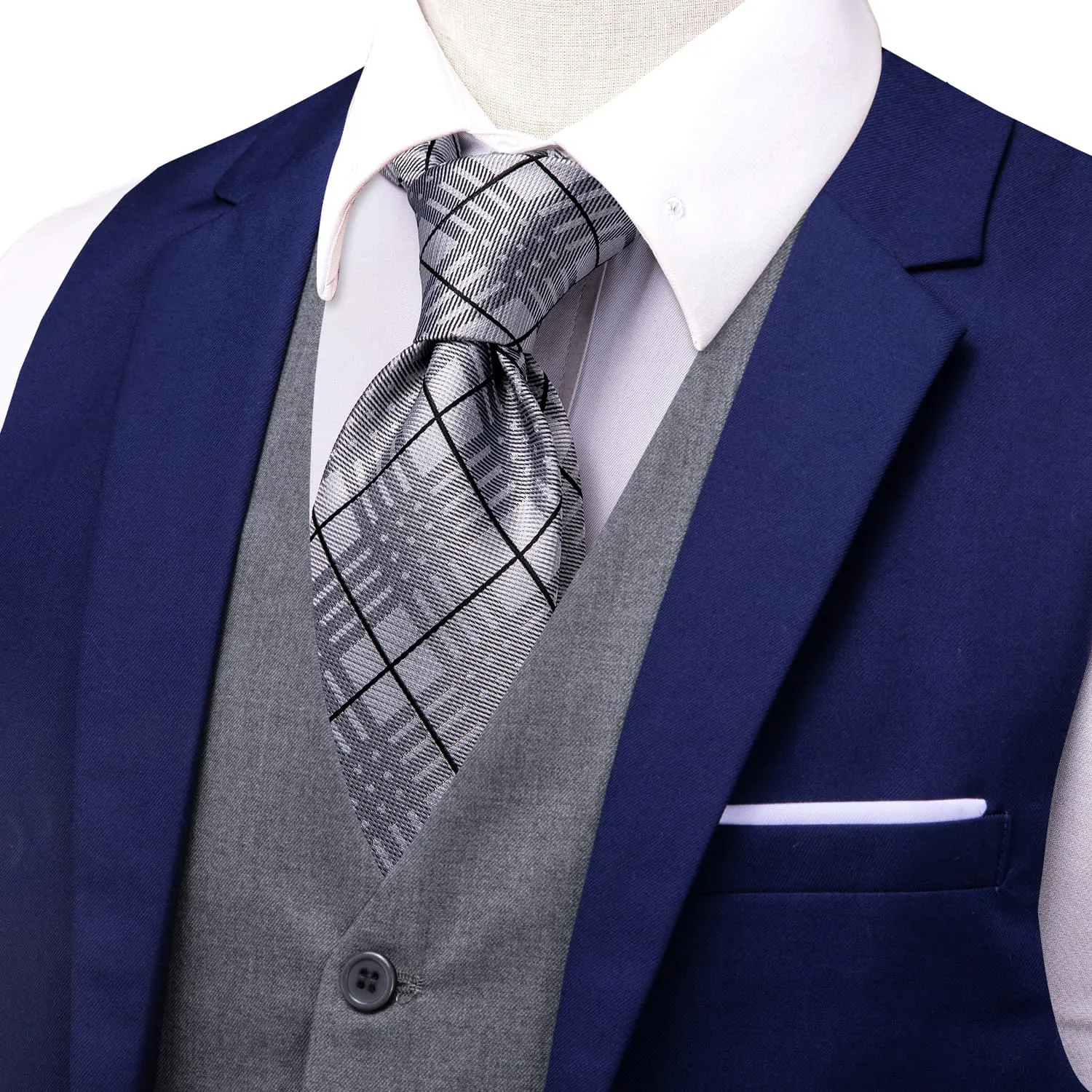 Ties2you Layered Waistcoat Navy Blue Grey Splicing Collar Vest for Men Formal