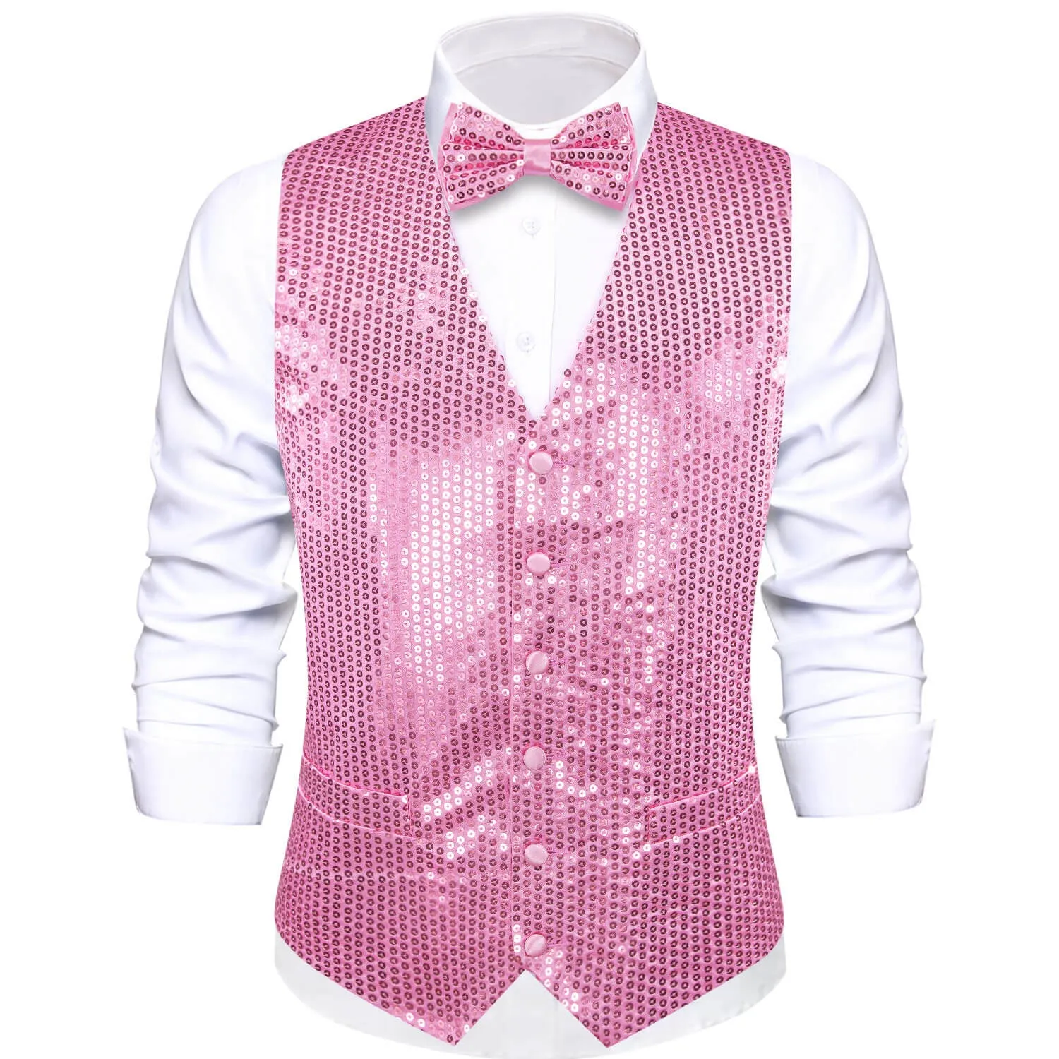 Ties2you Men's Casual Vest Shining Taffy Pink Sequins Vest Bow Tie Set