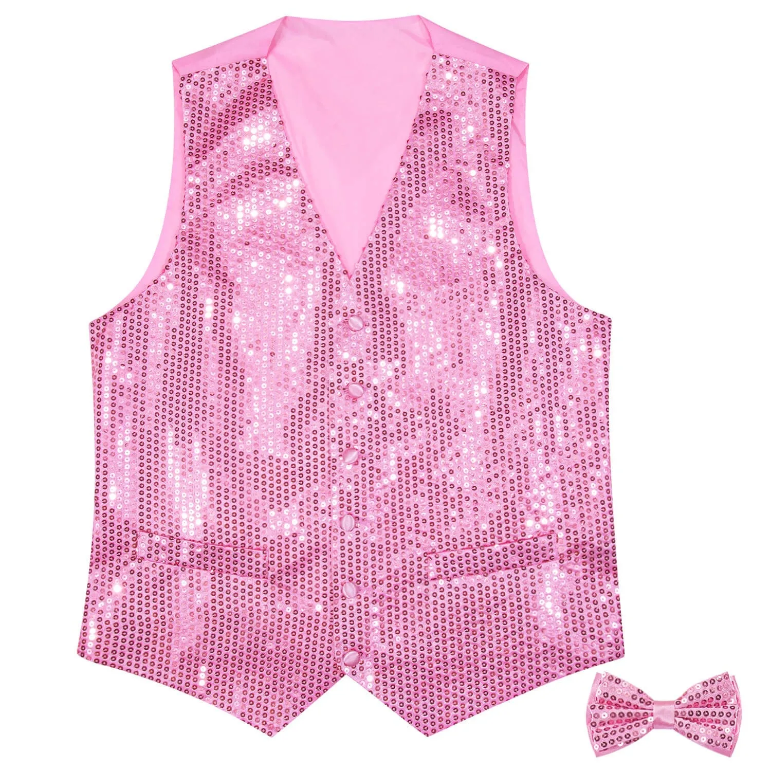 Ties2you Men's Casual Vest Shining Taffy Pink Sequins Vest Bow Tie Set