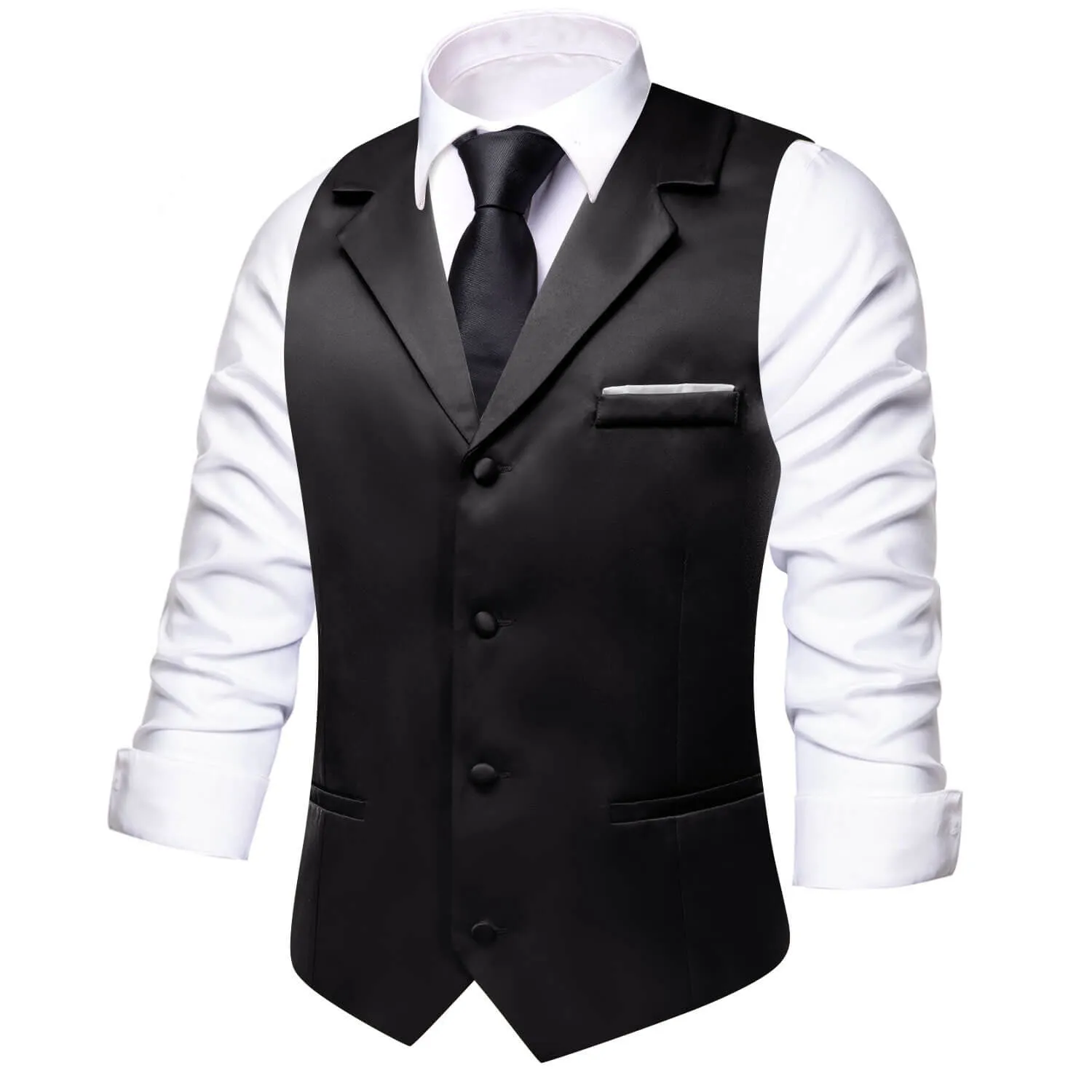 Ties2you Men's Work Vest Black Solid Silk Vest Suit Waistcoat Business