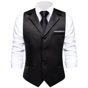 Ties2you Men's Work Vest Black Solid Silk Vest Suit Waistcoat Business