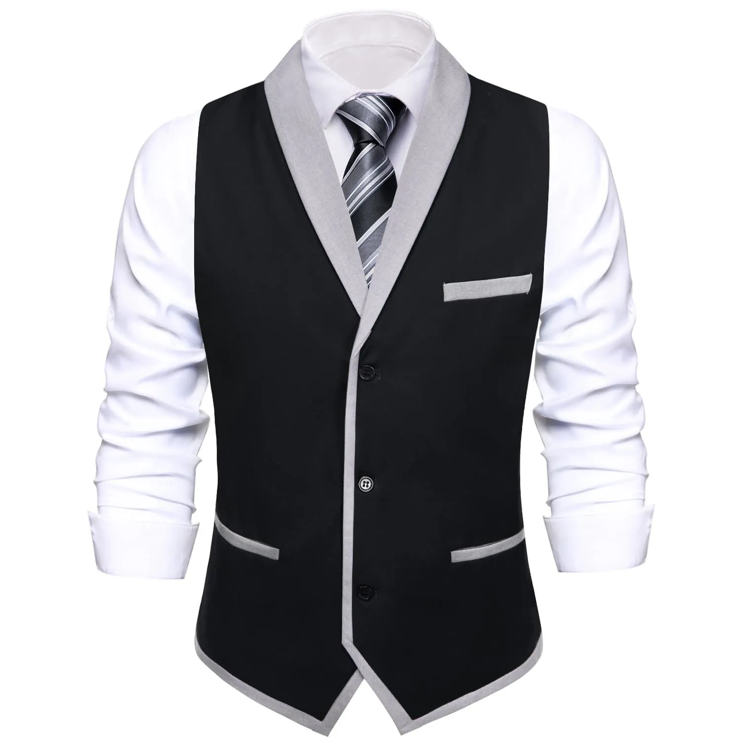 Ties2you Mens Work Vest Solid Silk Black Waistcoat Shawl Collar Vest