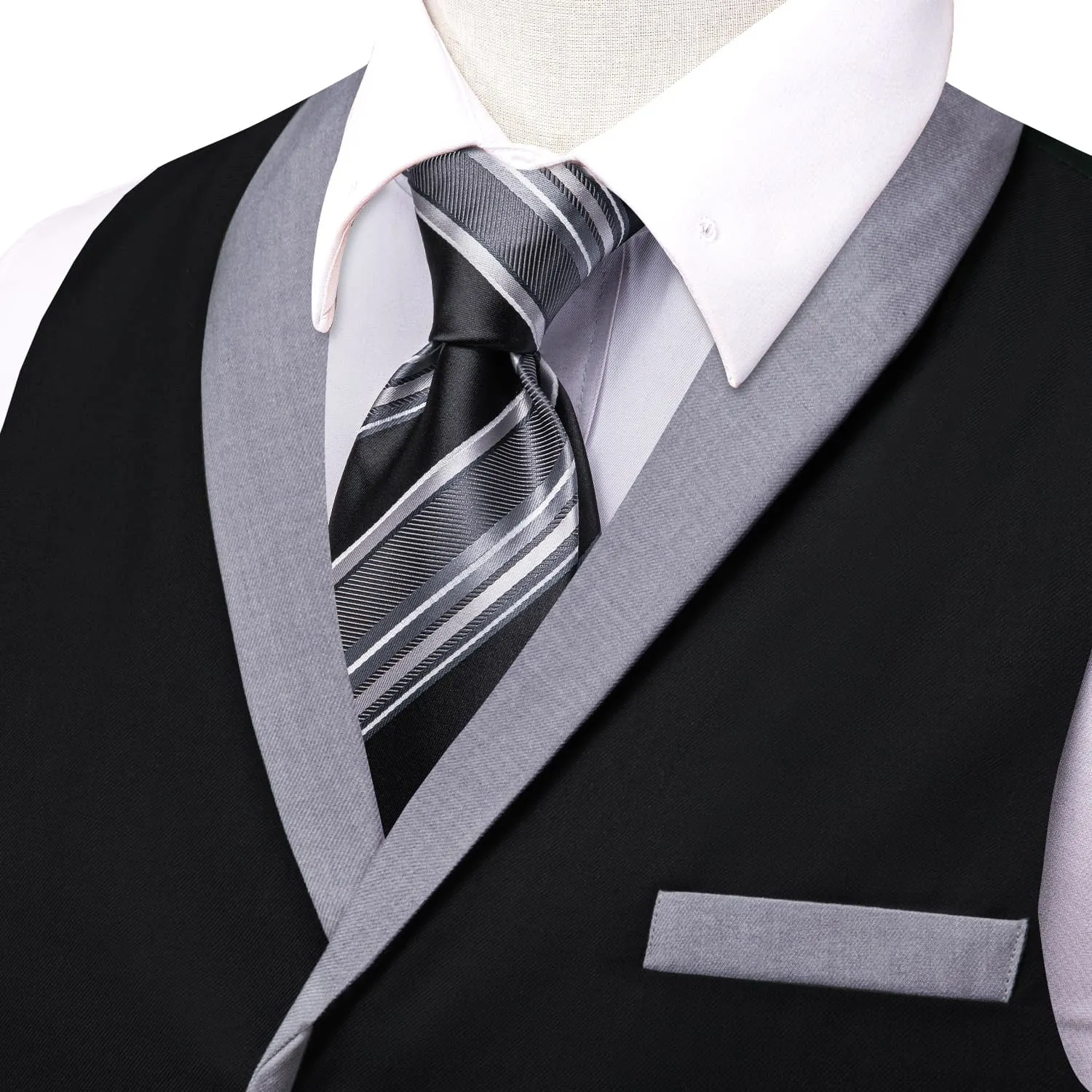 Ties2you Mens Work Vest Solid Silk Black Waistcoat Shawl Collar Vest