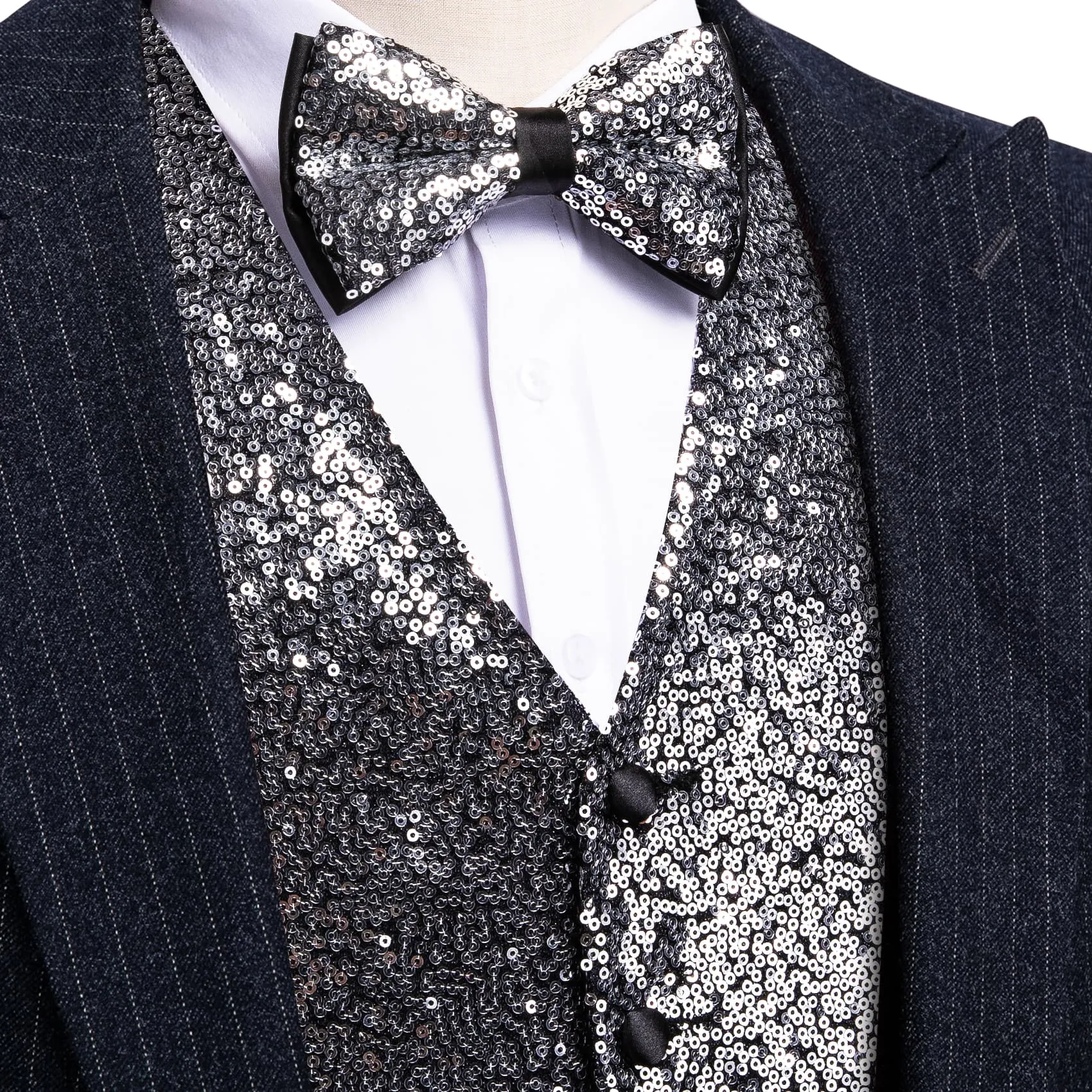 Ties2you Smoke Grey Vest Novelty Sequins Mens Vest Bow Tie Set