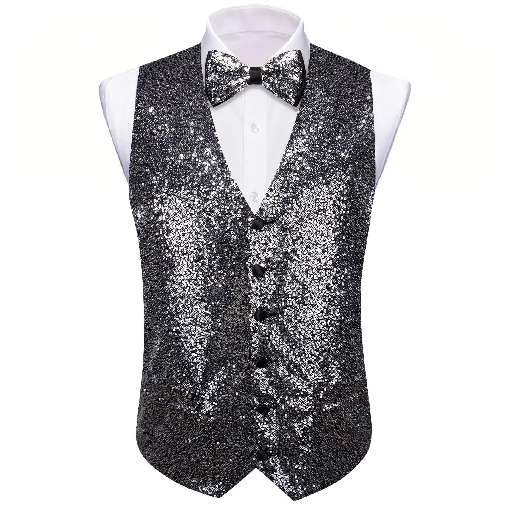 Ties2you Smoke Grey Vest Novelty Sequins Mens Vest Bow Tie Set