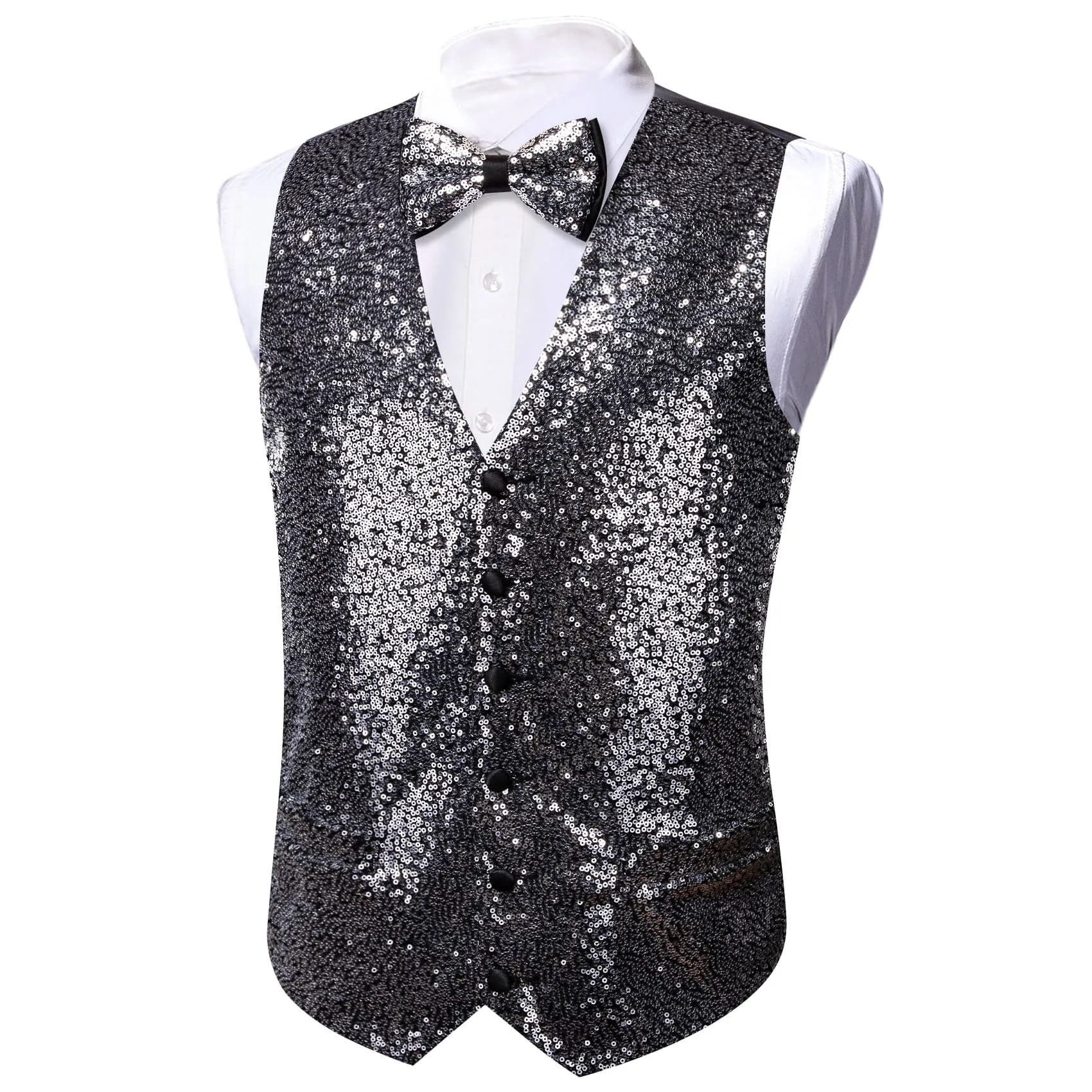 Ties2you Smoke Grey Vest Novelty Sequins Mens Vest Bow Tie Set