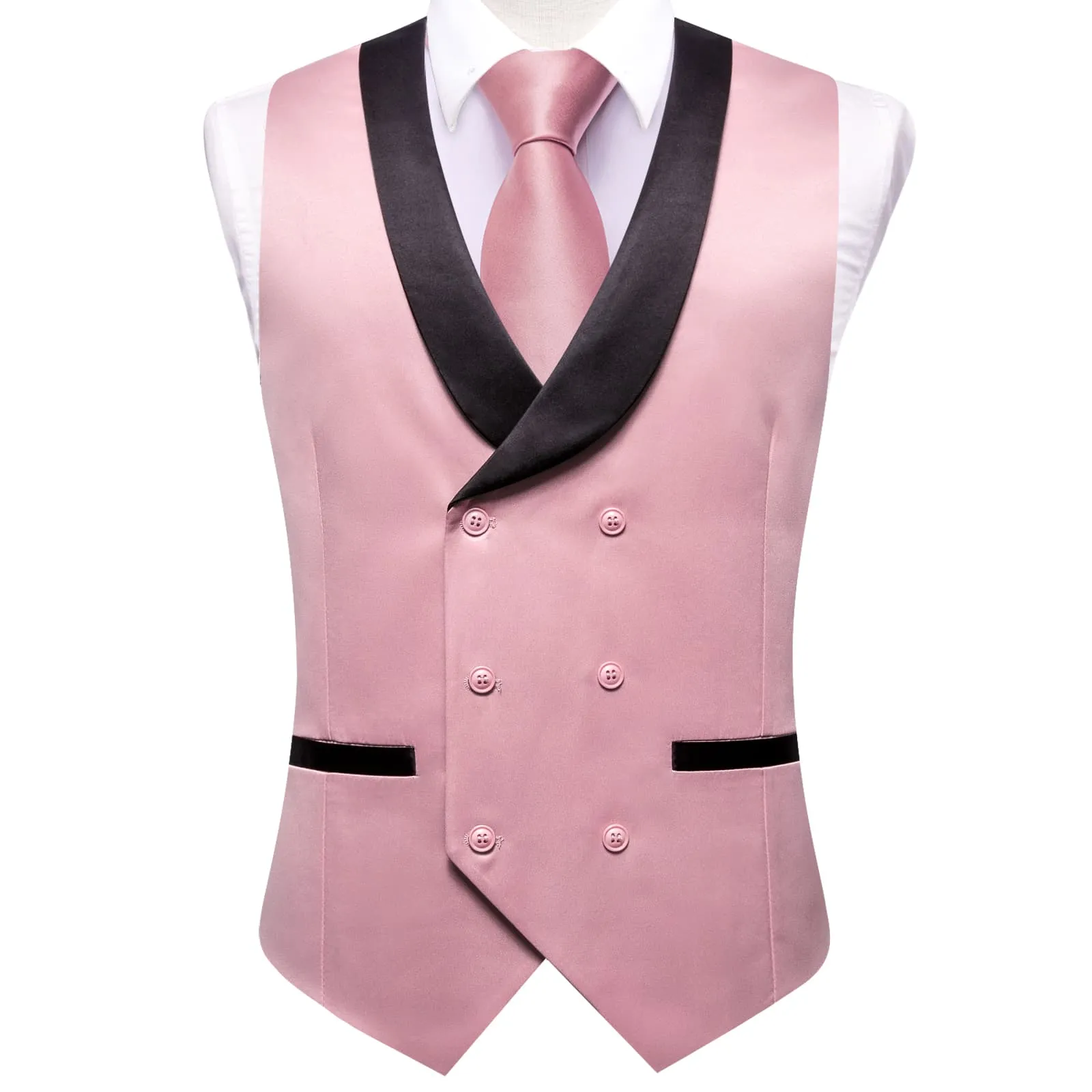 Ties2you Tuxedo Vest Baby Pink Solid Shawl Collar Silk Mens Double Breasted Vest Top