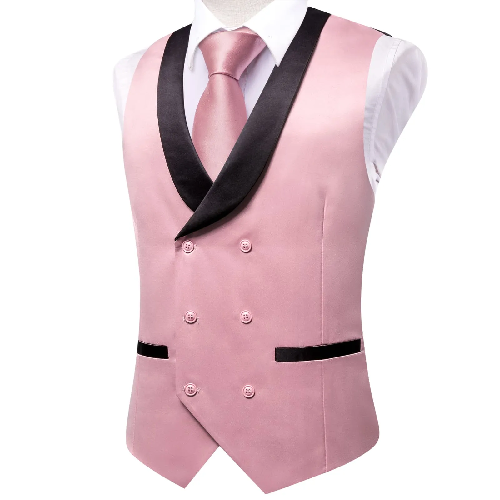 Ties2you Tuxedo Vest Baby Pink Solid Shawl Collar Silk Mens Double Breasted Vest Top