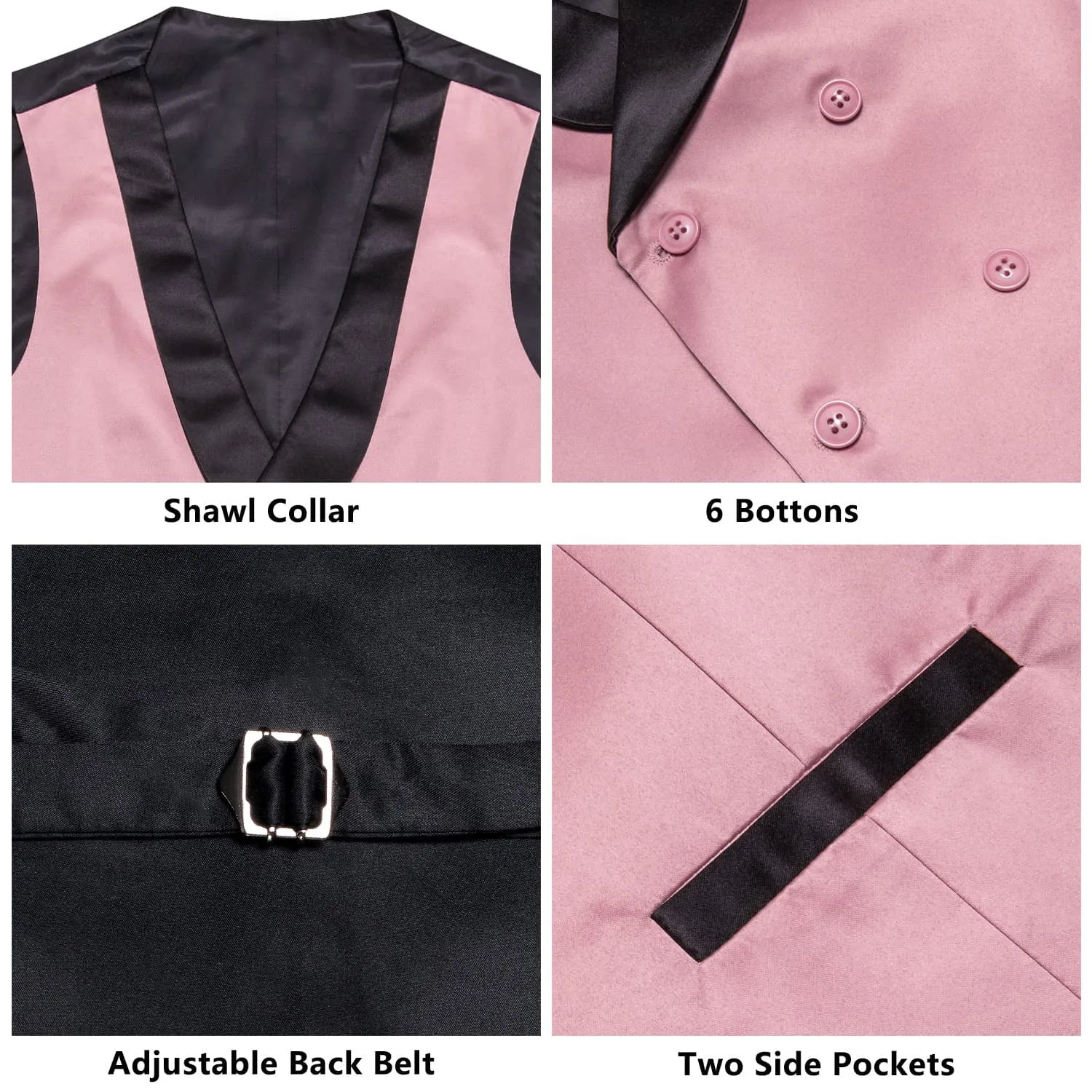 Ties2you Tuxedo Vest Baby Pink Solid Shawl Collar Silk Mens Double Breasted Vest Top