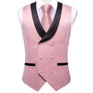 Ties2you Tuxedo Vest Baby Pink Solid Shawl Collar Silk Mens Double Breasted Vest Top