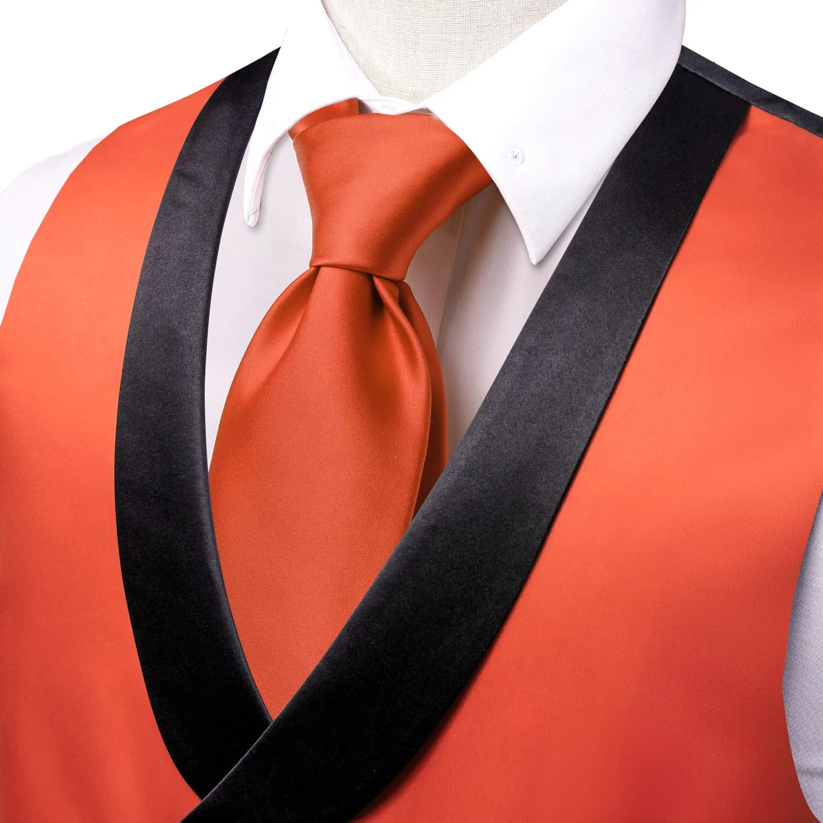 Ties2you Tuxedo Vest Carrot Orange Solid Shawl Collar Silk Mens Double Breasted Vest