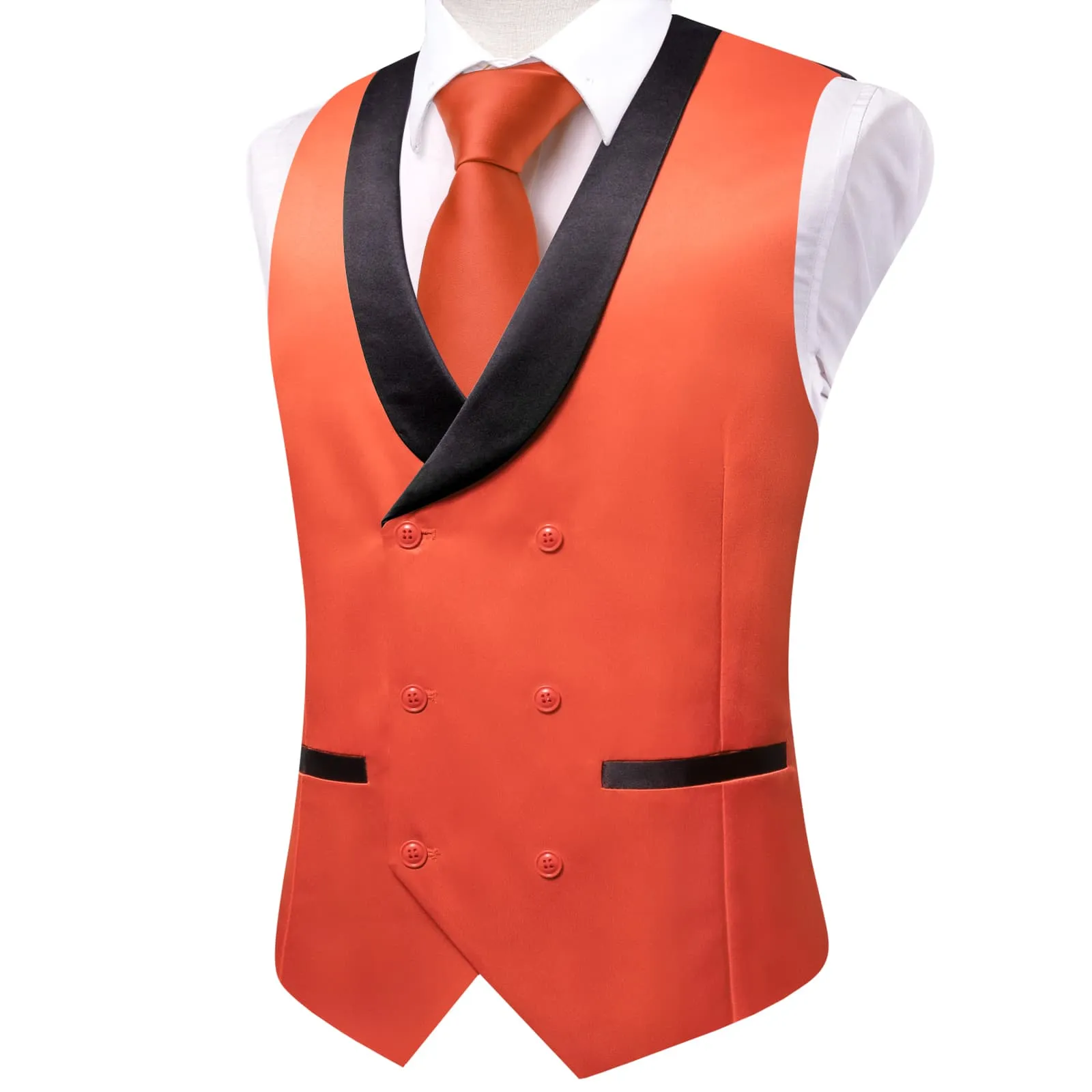 Ties2you Tuxedo Vest Carrot Orange Solid Shawl Collar Silk Mens Double Breasted Vest