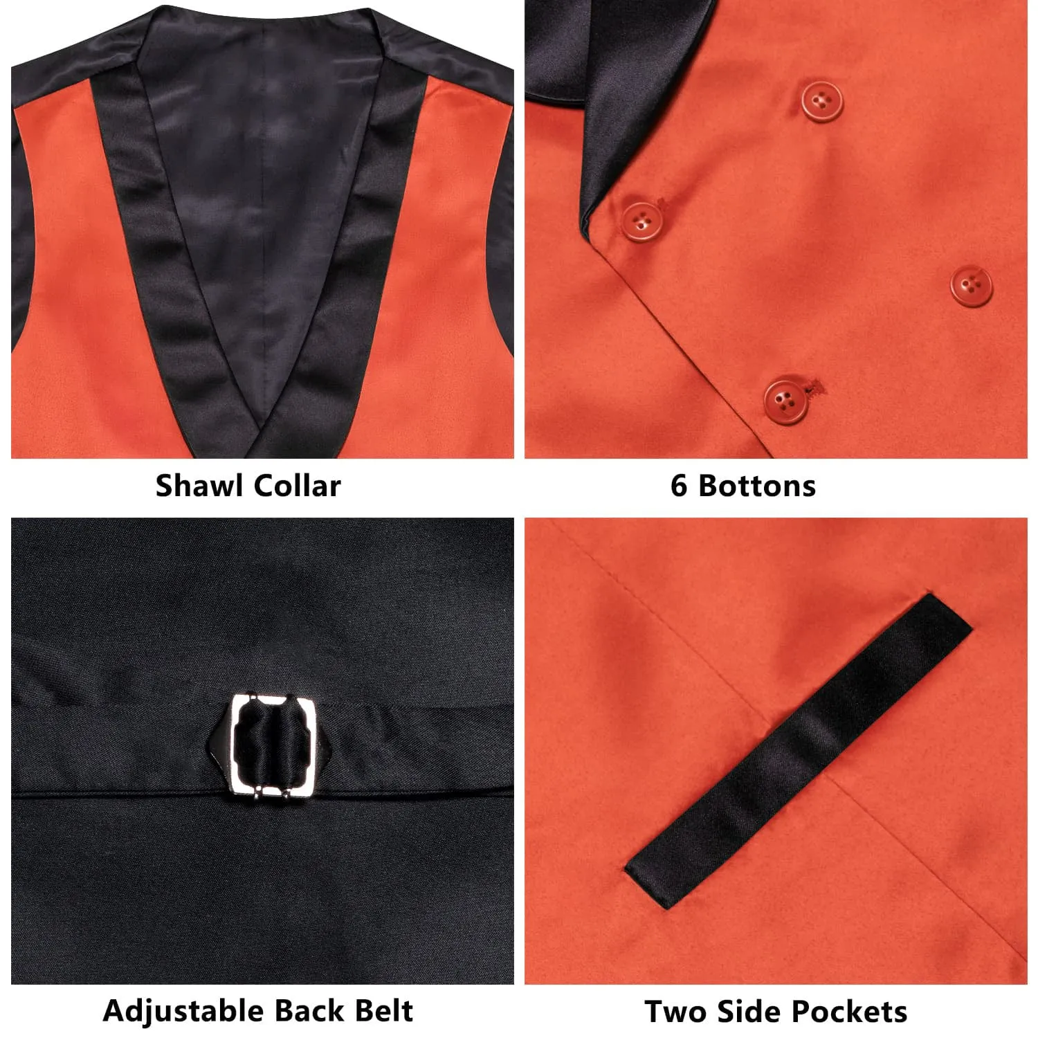 Ties2you Tuxedo Vest Carrot Orange Solid Shawl Collar Silk Mens Double Breasted Vest