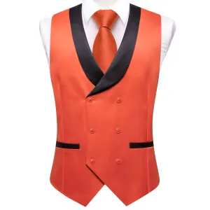 Ties2you Tuxedo Vest Carrot Orange Solid Shawl Collar Silk Mens Double Breasted Vest