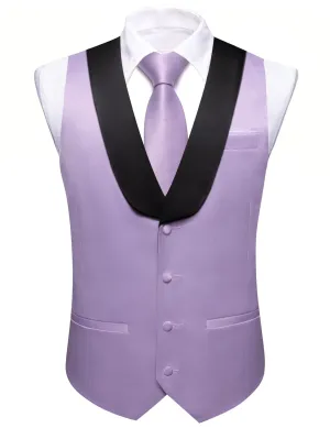 Ties2you Work Vest Lavender Purple Solid Shawl Collar Button Mens Vest Tie Set