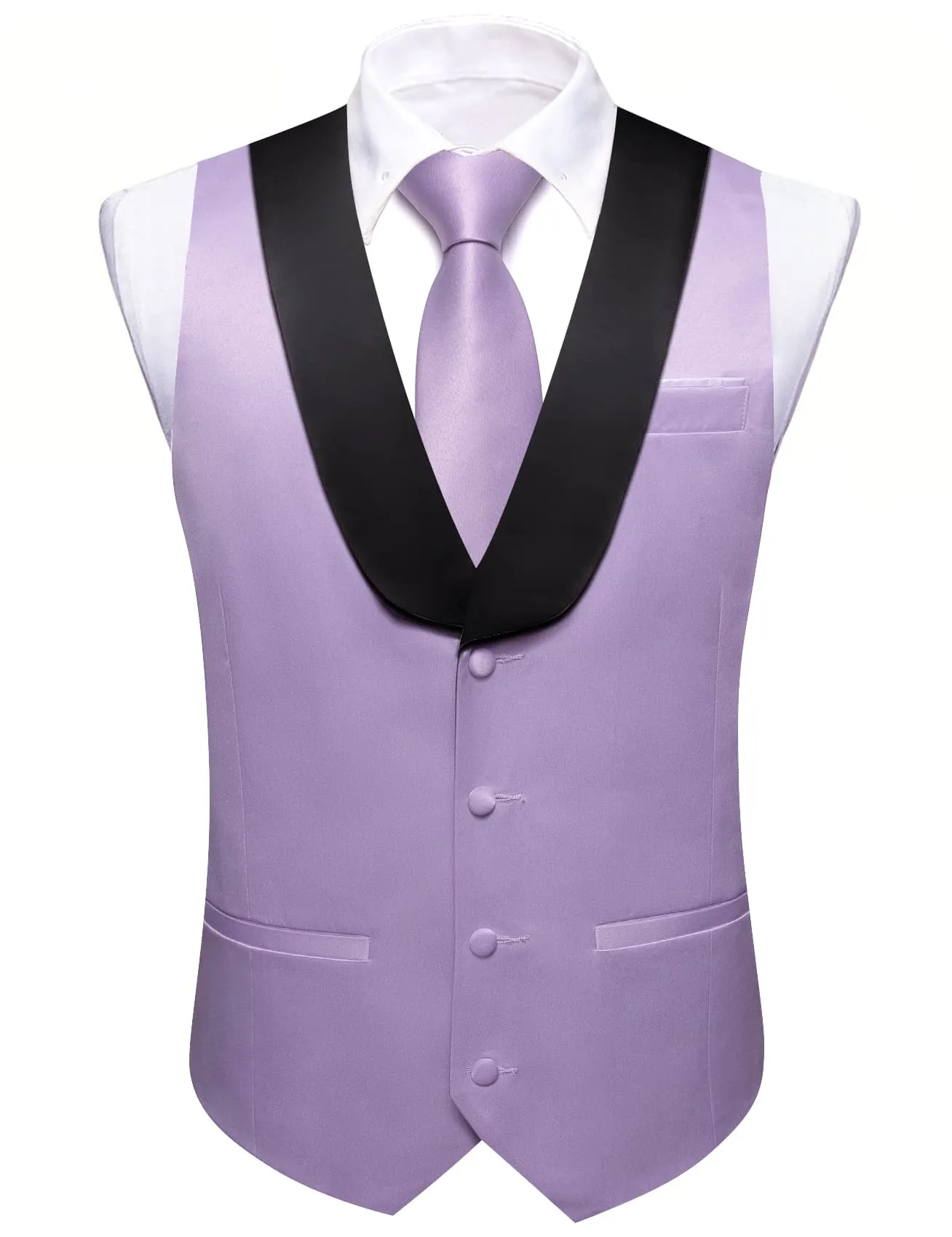 Ties2you Work Vest Lavender Purple Solid Shawl Collar Button Mens Vest Tie Set