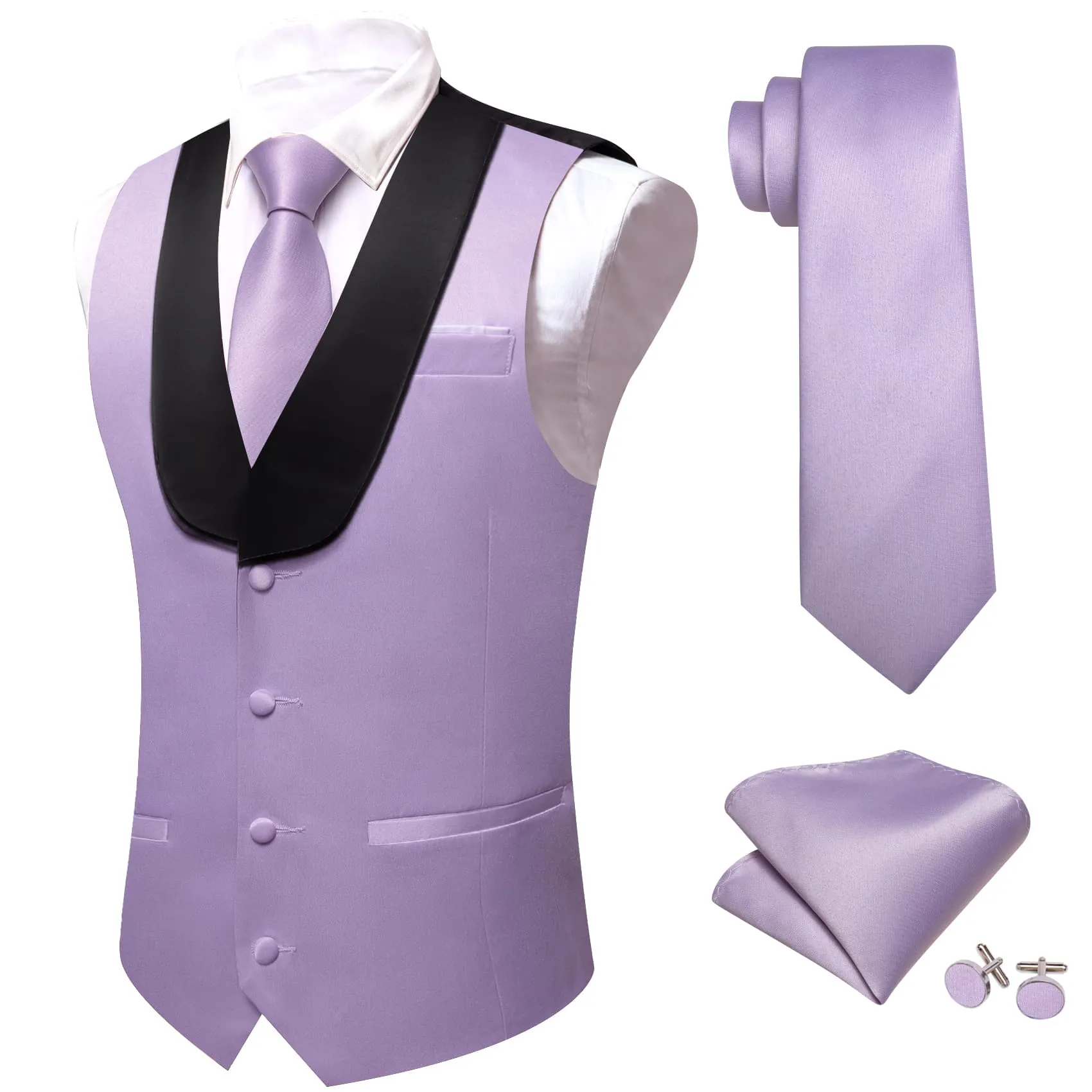 Ties2you Work Vest Lavender Purple Solid Shawl Collar Button Mens Vest Tie Set