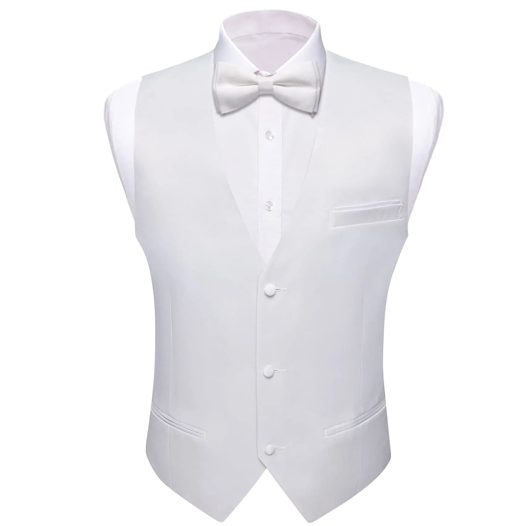 Ties2you Work Vest Pure White Solid Mens Dress Vest Bowtie Set for Wedding