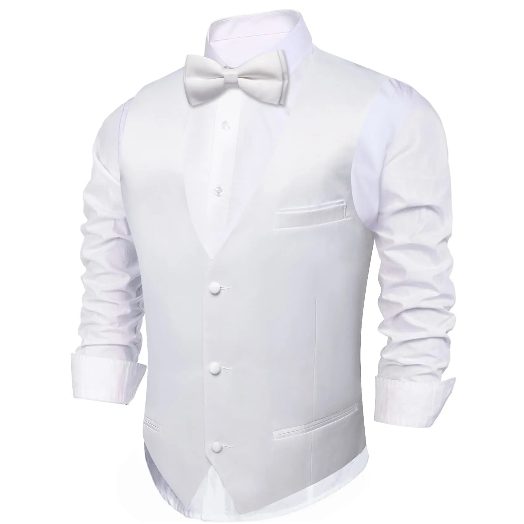 Ties2you Work Vest Pure White Solid Mens Dress Vest Bowtie Set for Wedding