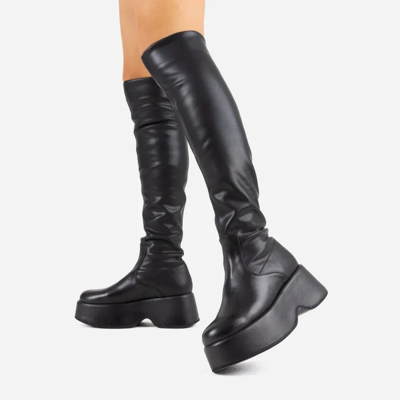 Tizzy Black Stretch High Boots