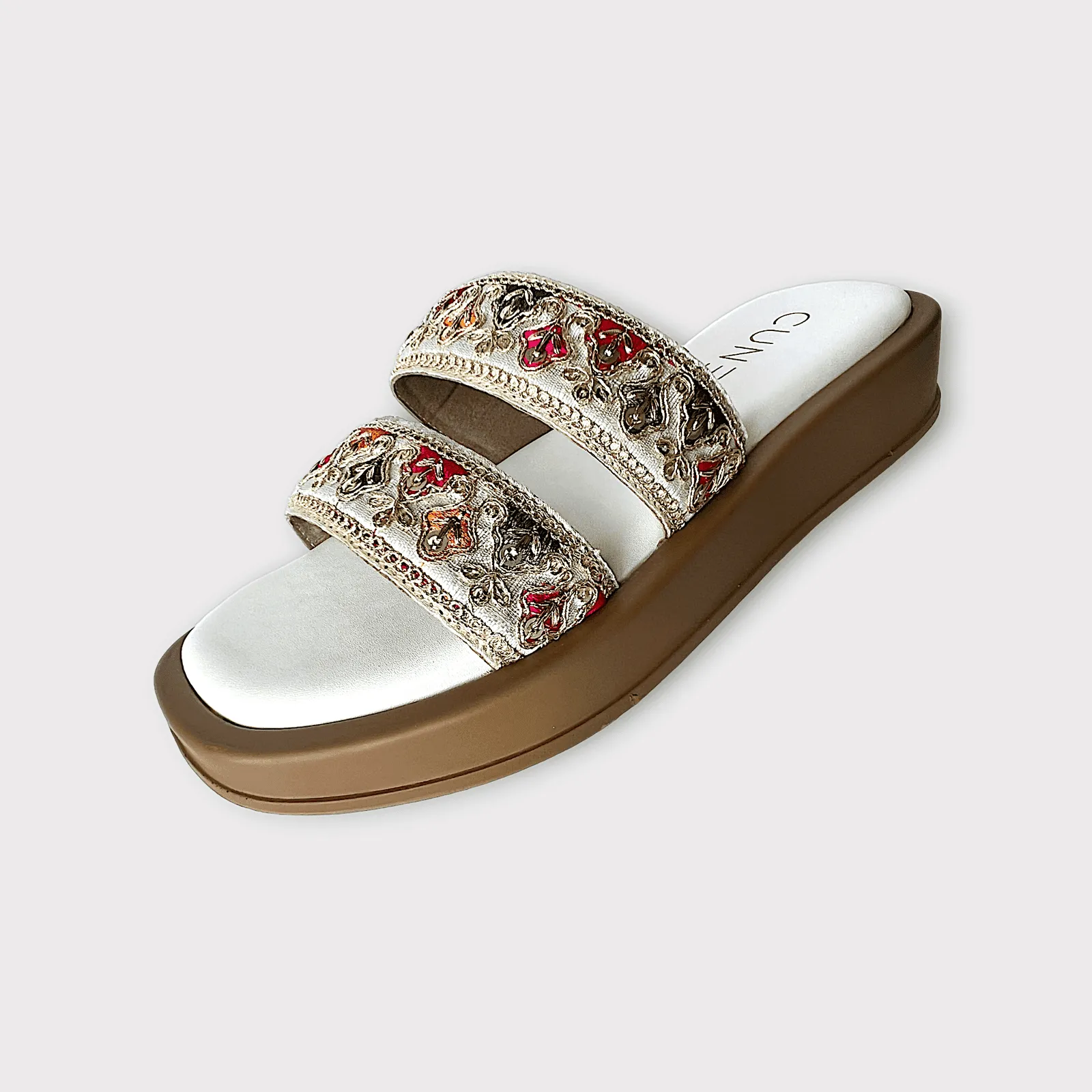 Two Strap Floral Zari Work Embroidered Slider