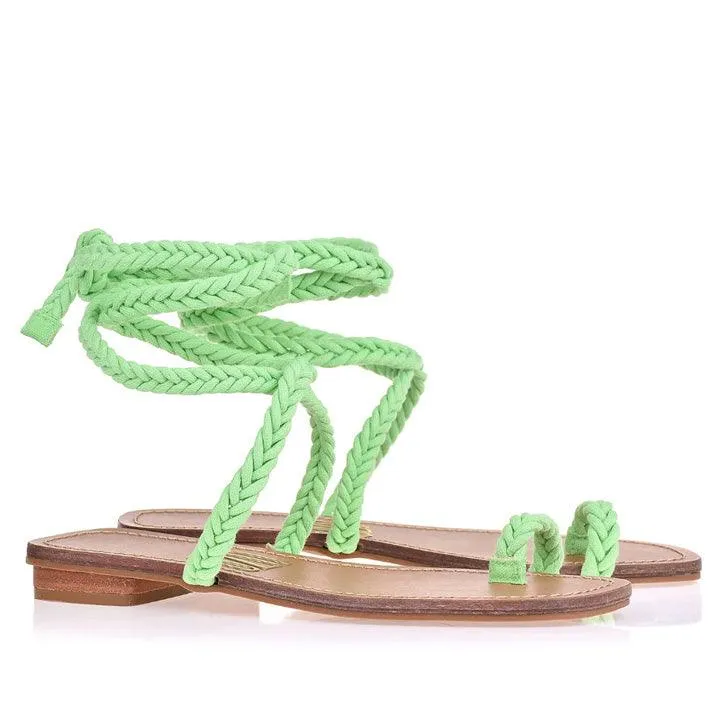 UZA GREEN BRAIDED SANDALS