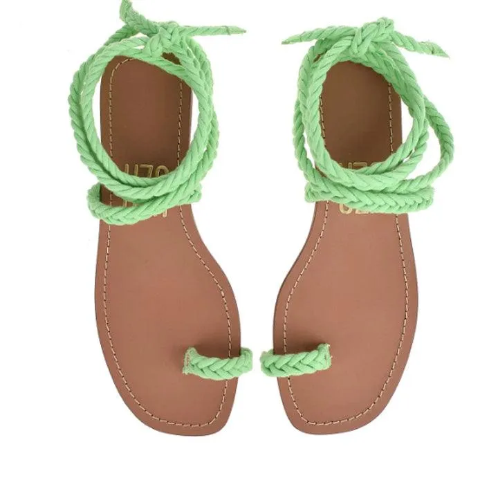 UZA GREEN BRAIDED SANDALS