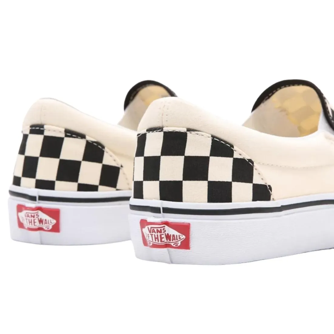 Vans Men's Classic Slip-On Skate Shoes - Black & White Checkerboard/White