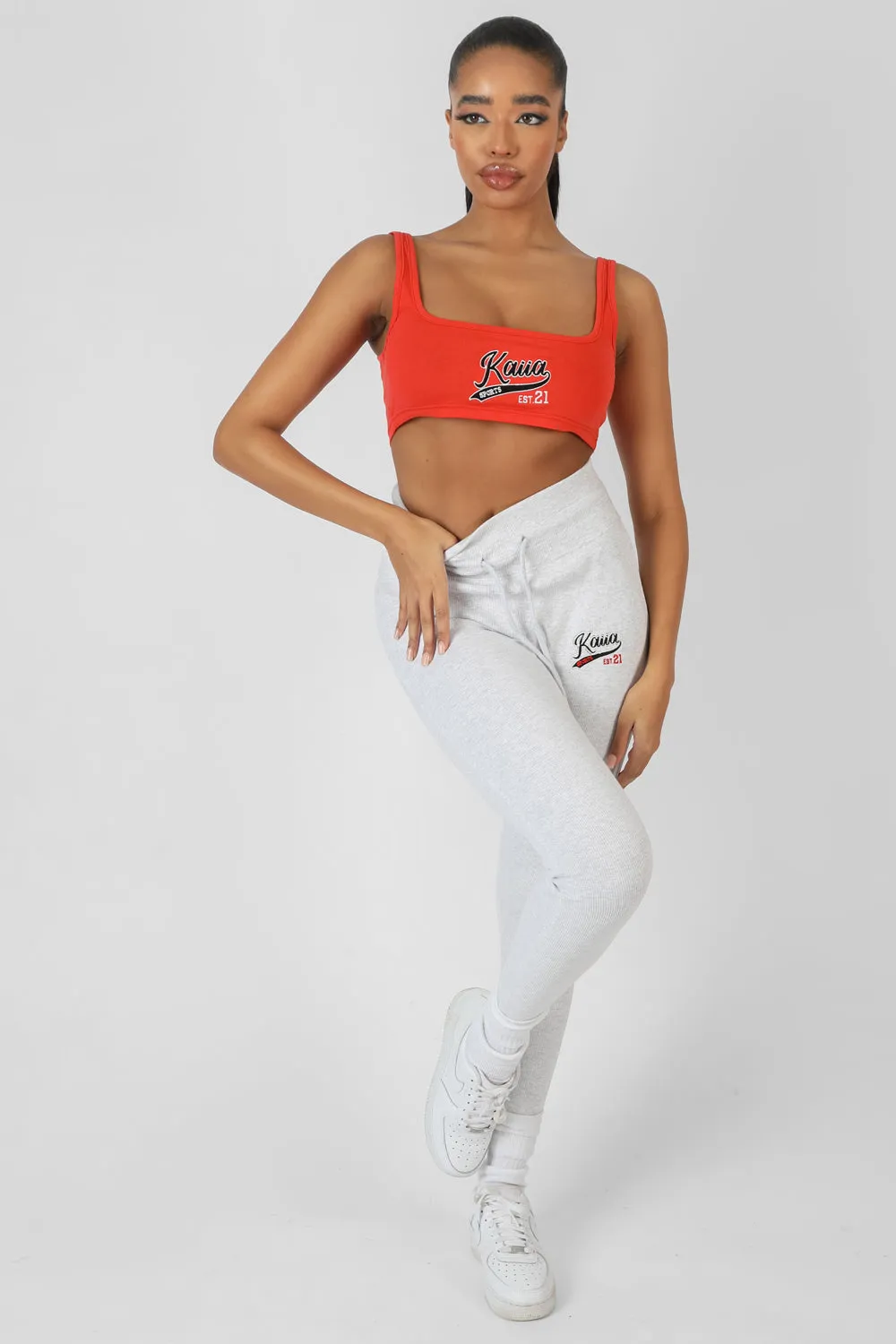 Varsity Embroidery Crop Top Flame Red