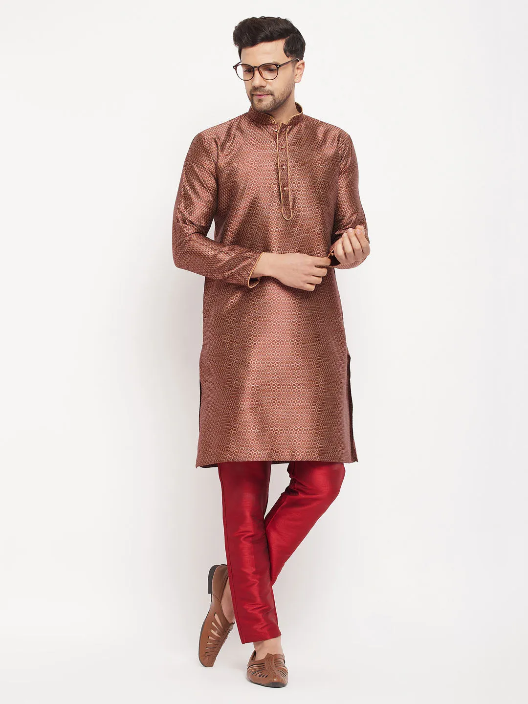 VASTRAMAY Maroon Silk Blend Kurta Set