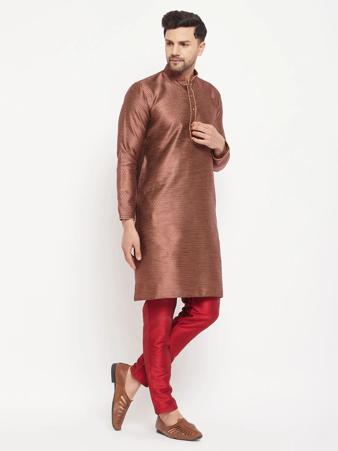 VASTRAMAY Maroon Silk Blend Kurta Set