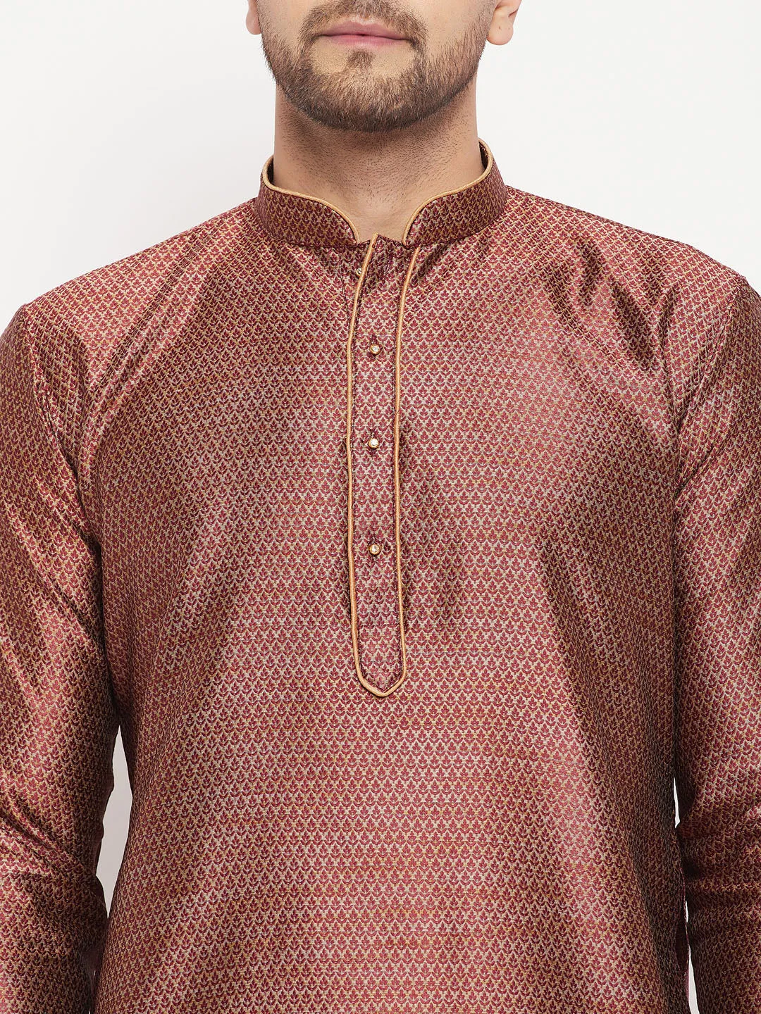 VASTRAMAY Maroon Silk Blend Kurta Set