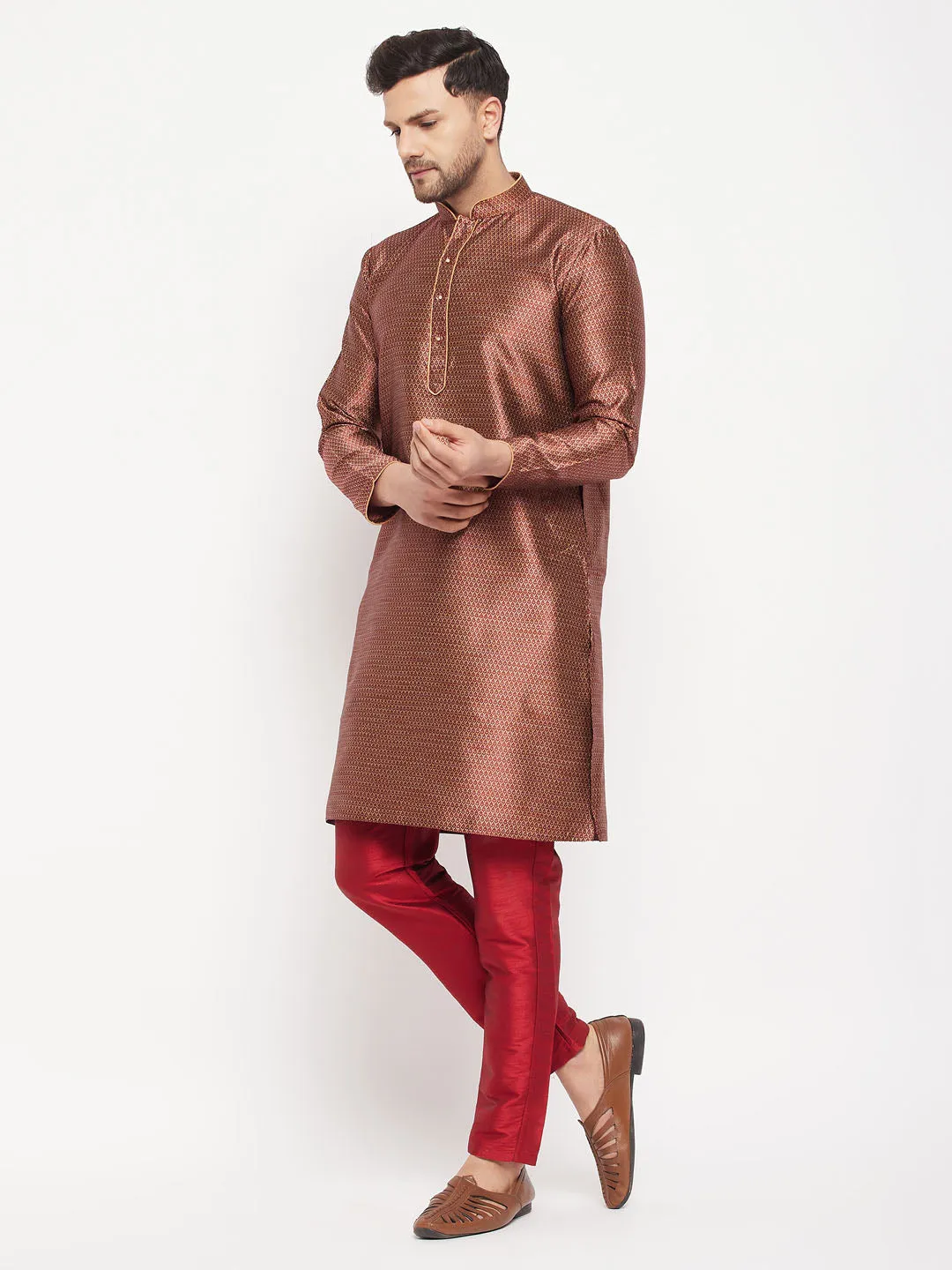 VASTRAMAY Maroon Silk Blend Kurta Set