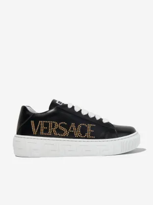 Versace Kids Leather Logo Trainers in Black