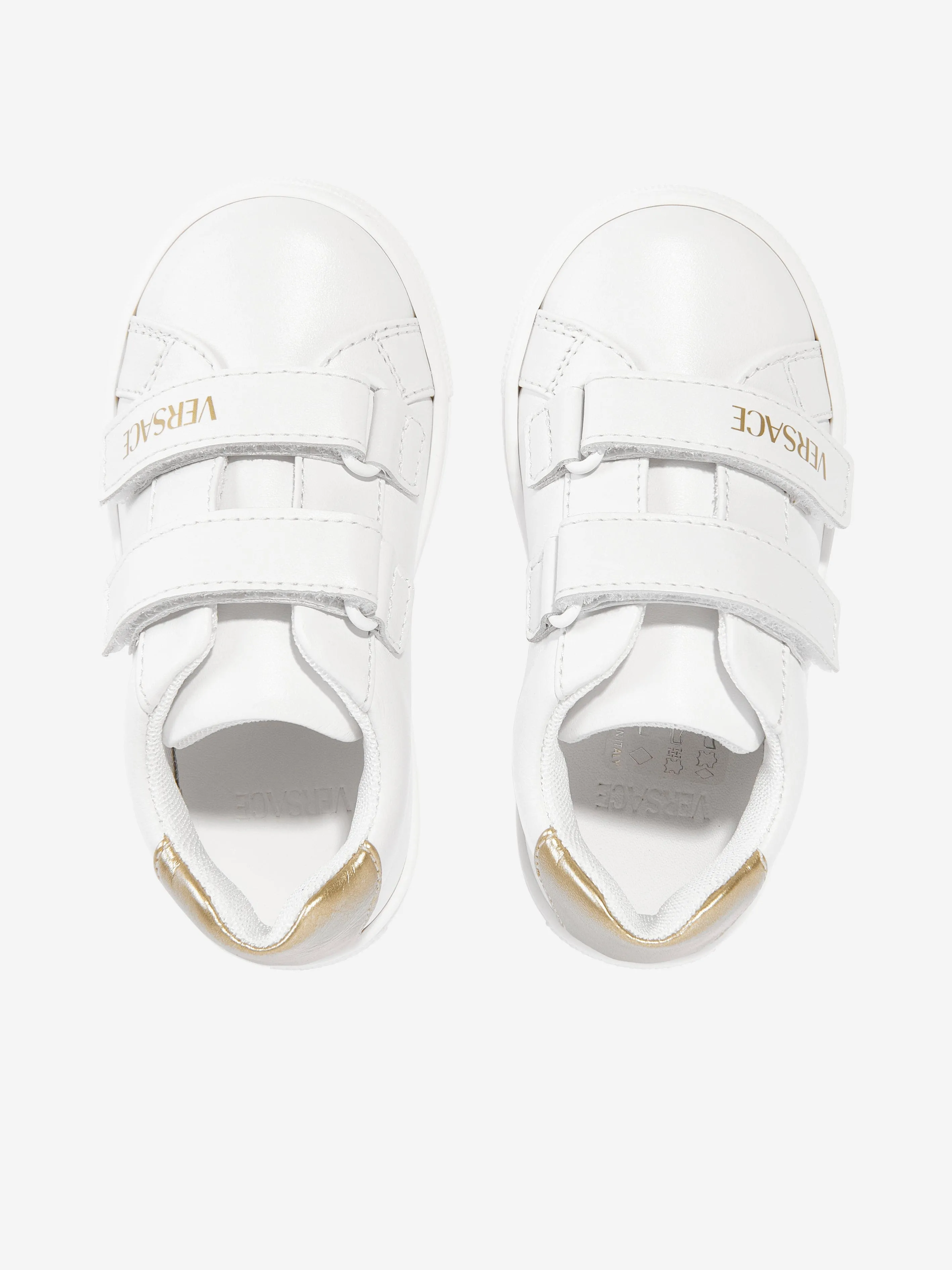 Versace Kids Leather Velcro Strap Trainers in White