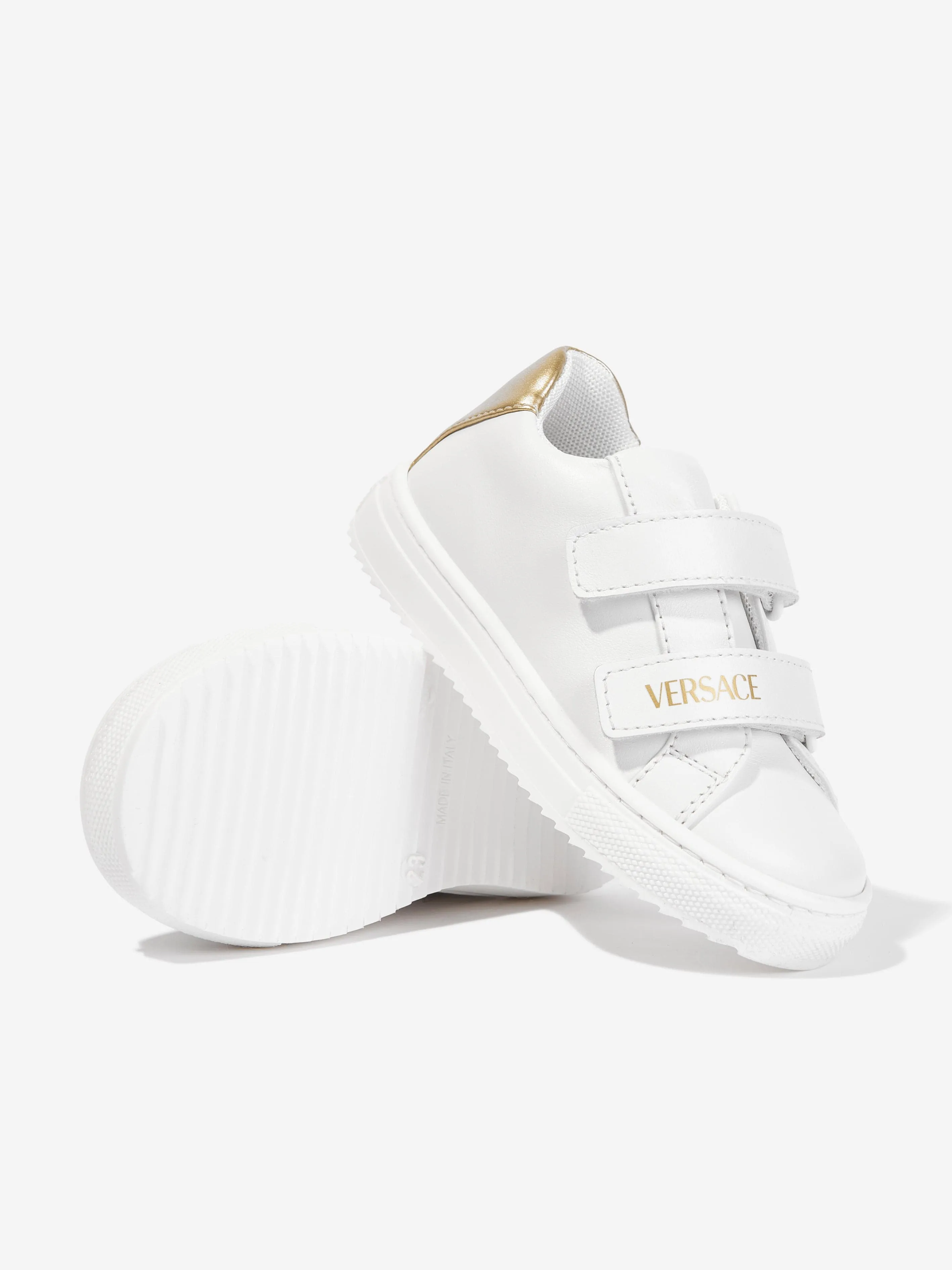 Versace Kids Leather Velcro Strap Trainers in White