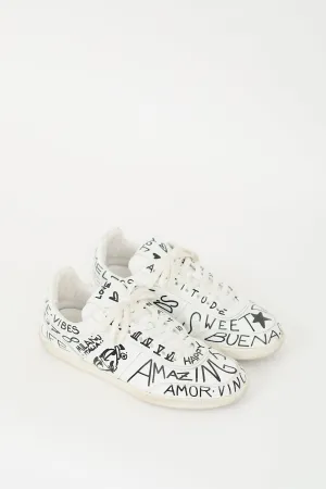 White & Black Leather Graphic Tabs Sneaker