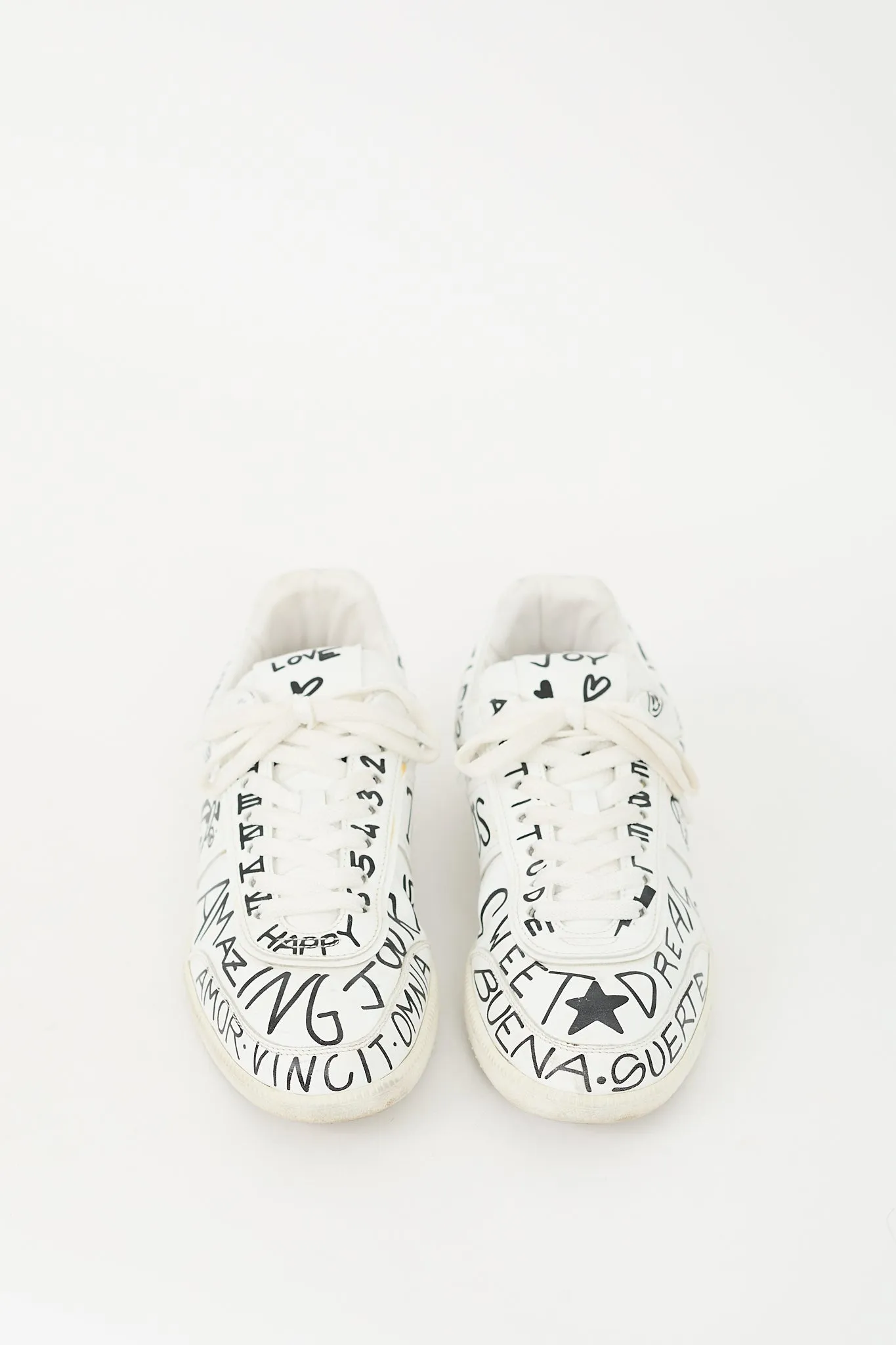 White & Black Leather Graphic Tabs Sneaker