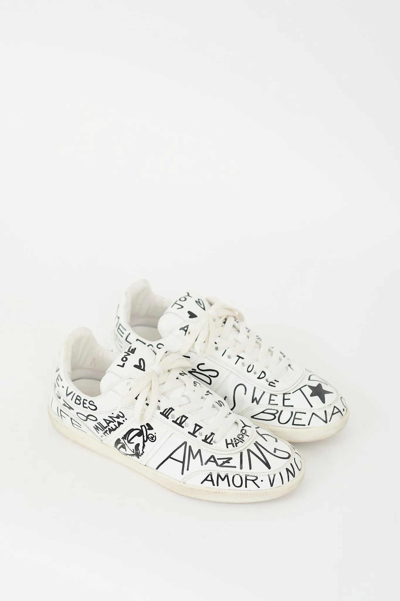 White & Black Leather Graphic Tabs Sneaker