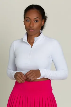 White Athletic Half-Zip Crop Top