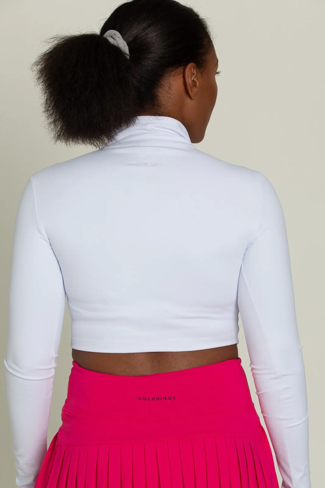 White Athletic Half-Zip Crop Top