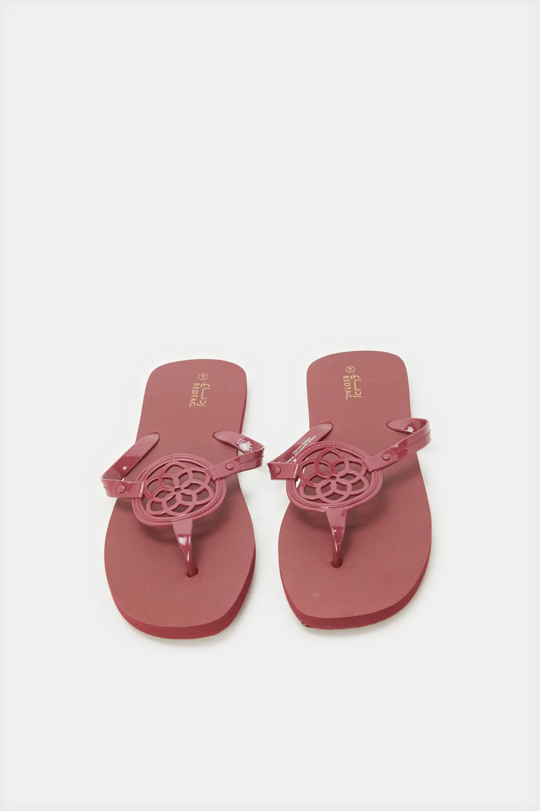 Women Burgundy Cut Out Flip Flop