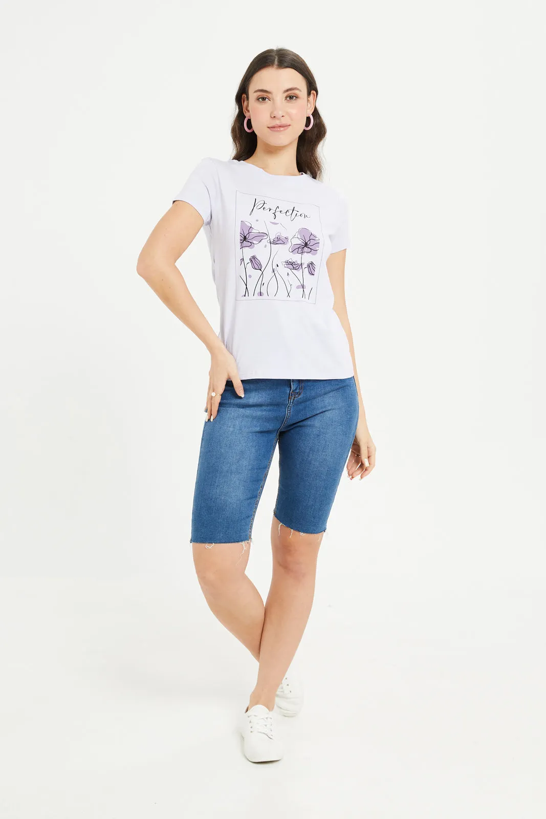 Women Lilac Floral Printed T-Shirt