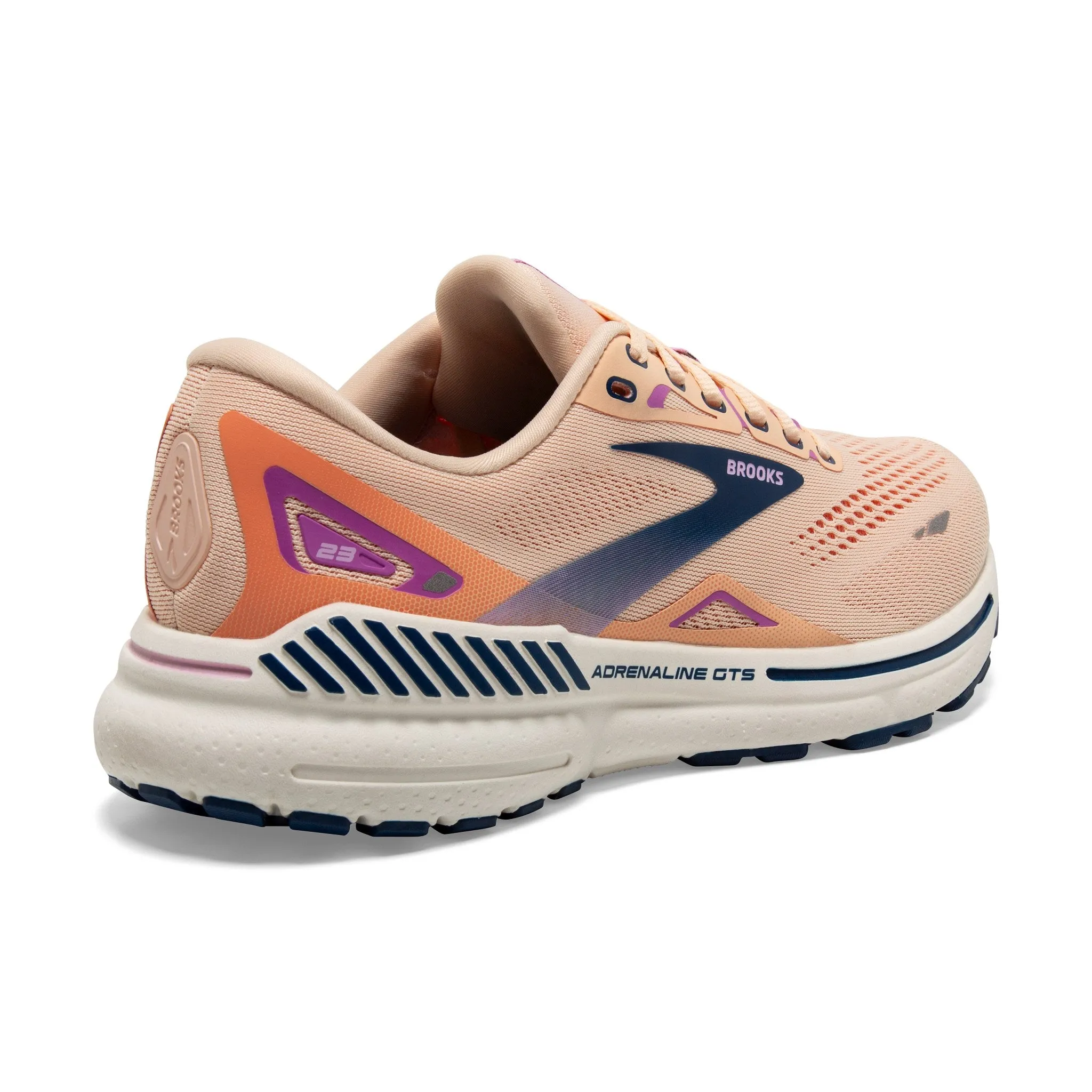 Women's Brooks Adrenaline GTS 23 Running Shoe in Apricot/Estate Blue/Orchid