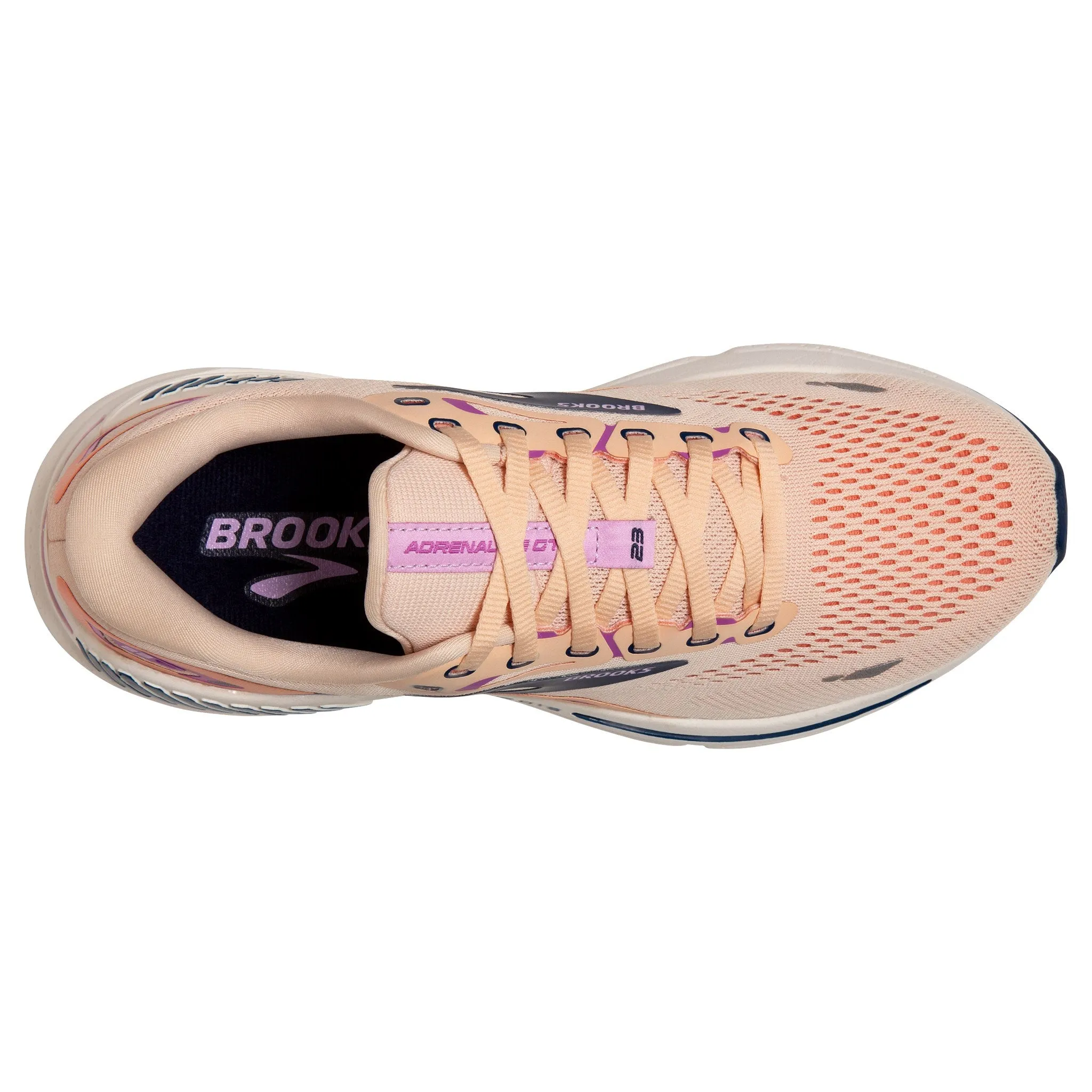 Women's Brooks Adrenaline GTS 23 Running Shoe in Apricot/Estate Blue/Orchid