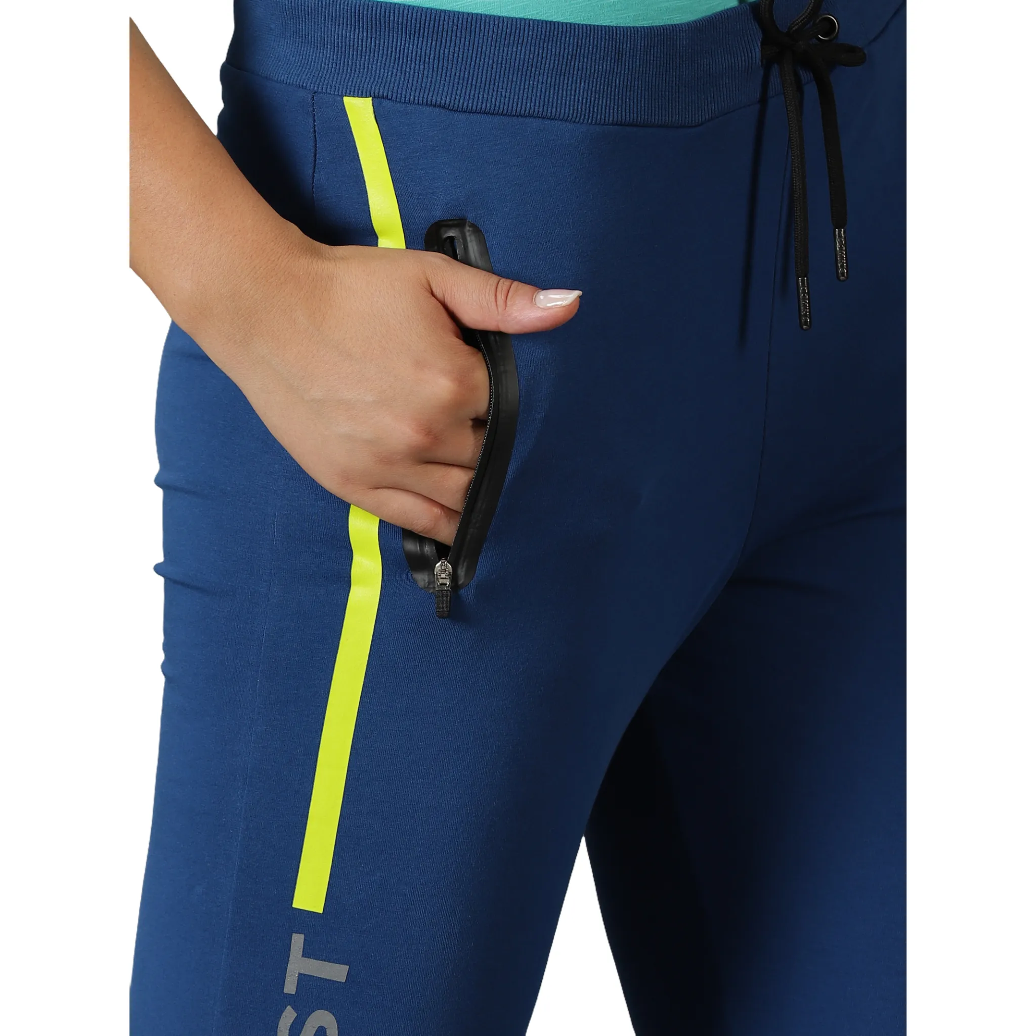 Women's Solid Training Track Pants with Drawstring waist & Zipper Pockets